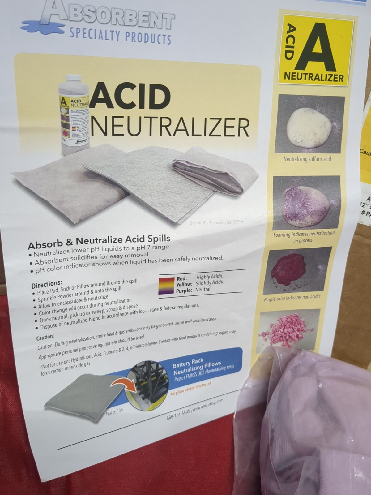 4x Absorbent Specialty PBN1212-4 Base Acid Neutralizer Pillows,Purple Absorbing