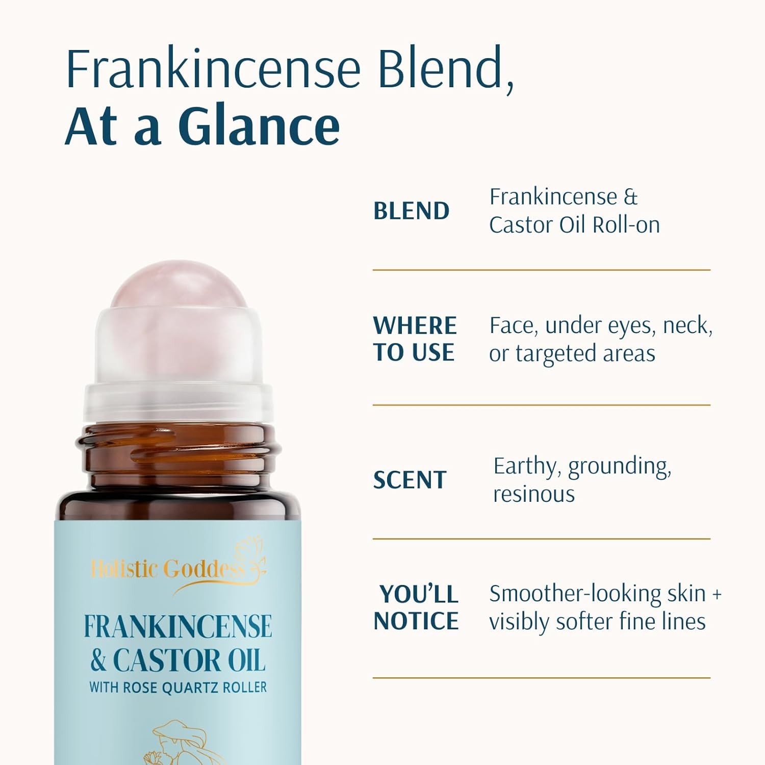 Holistic Goddess Organic Frankincense & Castor Oil Roll-On with Rose Quartz Ro
