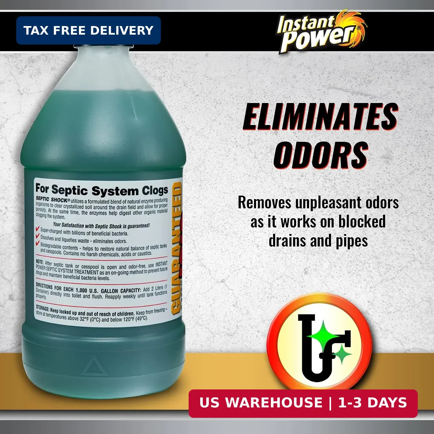 Instant Power Septic Shock – Septic Tank Treatment, Drain Cleaner Liquid Clog US