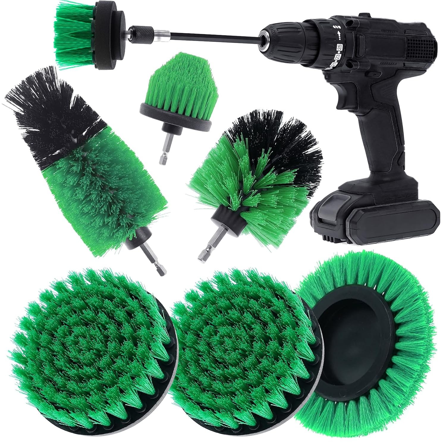 8 Pcs Drill Brush Attachment Set, Power Cleaning Scrub Brush Kit with Extend Lon