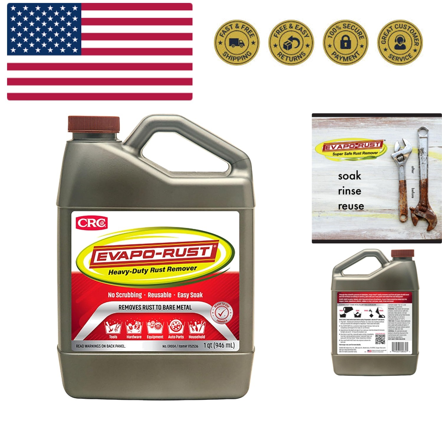CRC Evapo-Rust, Heavy-Duty Rust Remover, Reusable, Acid-Free, Non-Corrosive, …