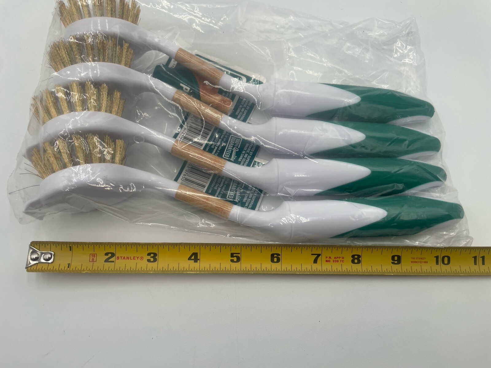 4 Kitchen Pot Pan Dish Scrub Brush Metal And Plastic Bristles W/ Scraper Tip
