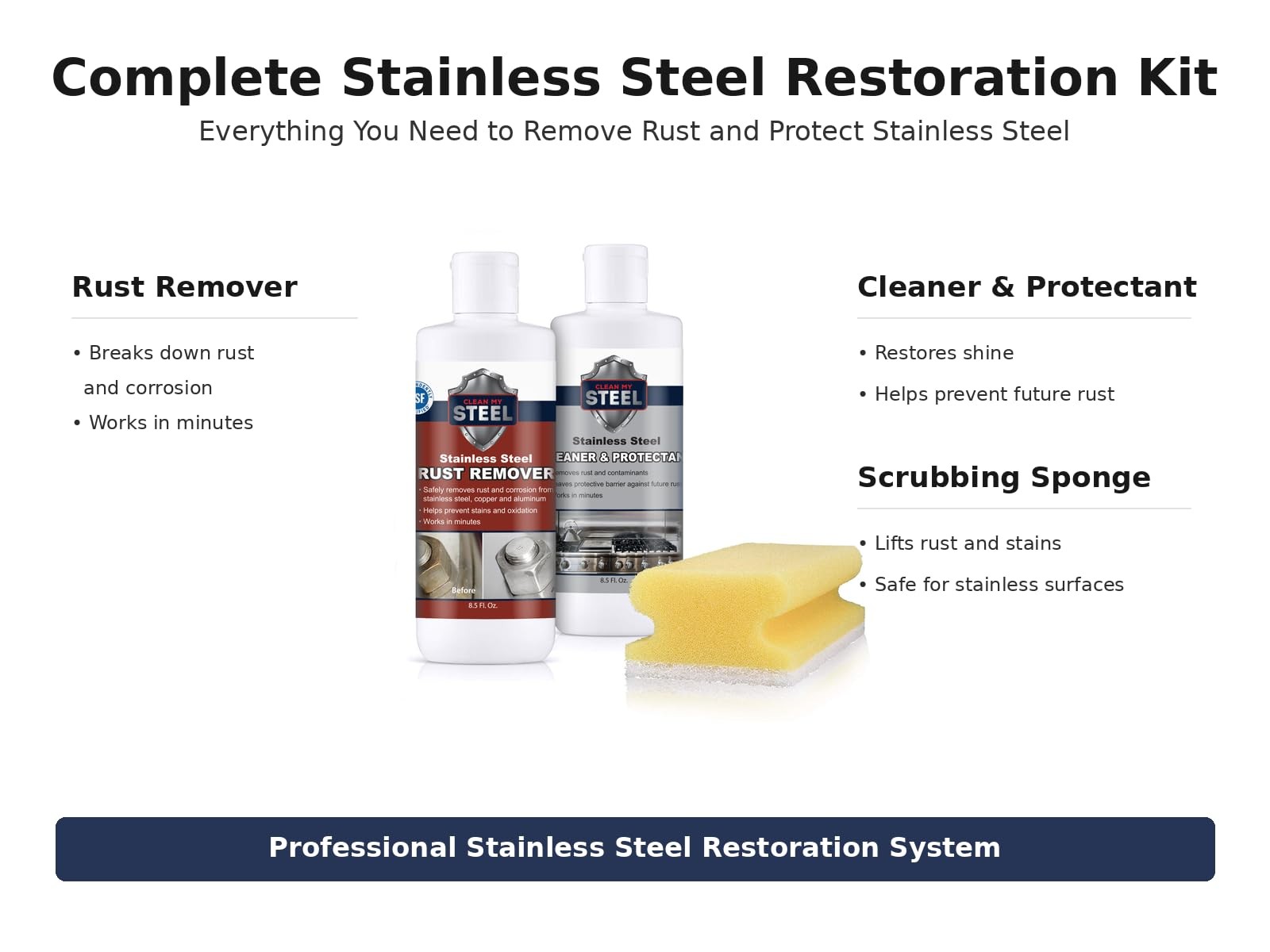 CLEAN MY STEEL Stainless Steel Rust Remover Kit 8.5 Fl Oz