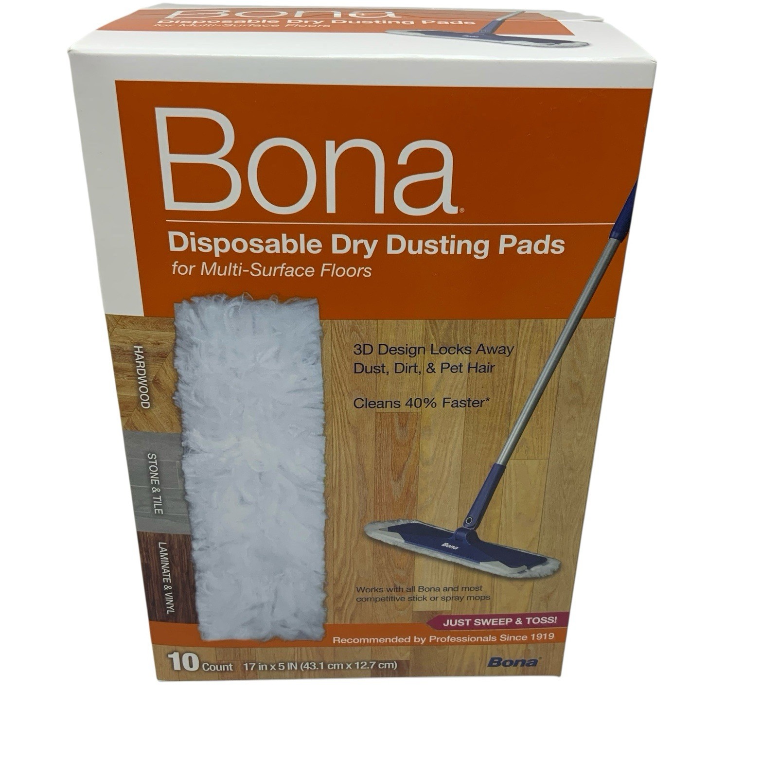 Bona 10 Pack Disposable Dry Dusting Pads MultiSurface Floors Hardwoods Refill