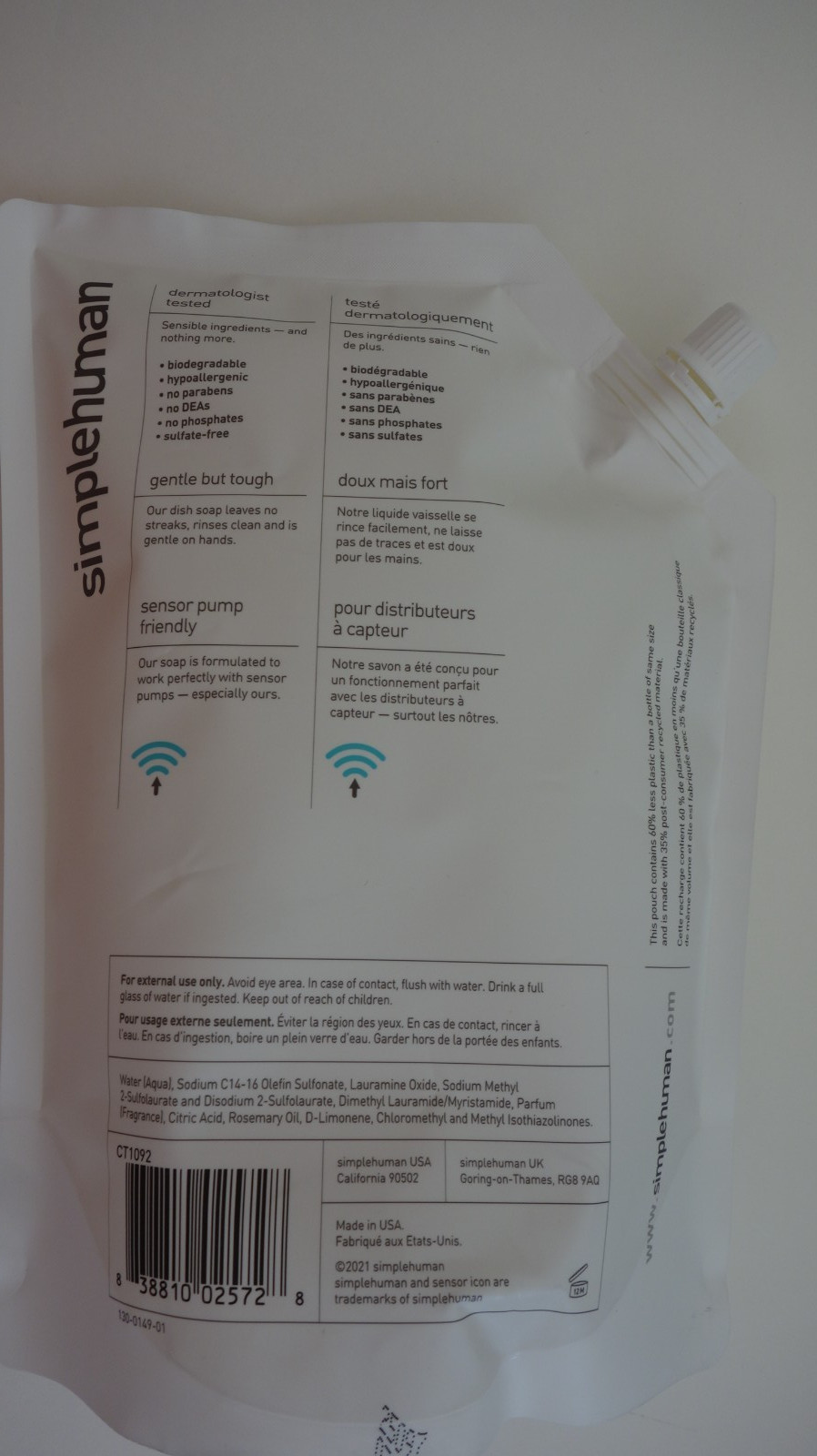 simplehuman Liquid dish soap rosemary thyme34 fl. oz. (1L) Sealed New in Bag