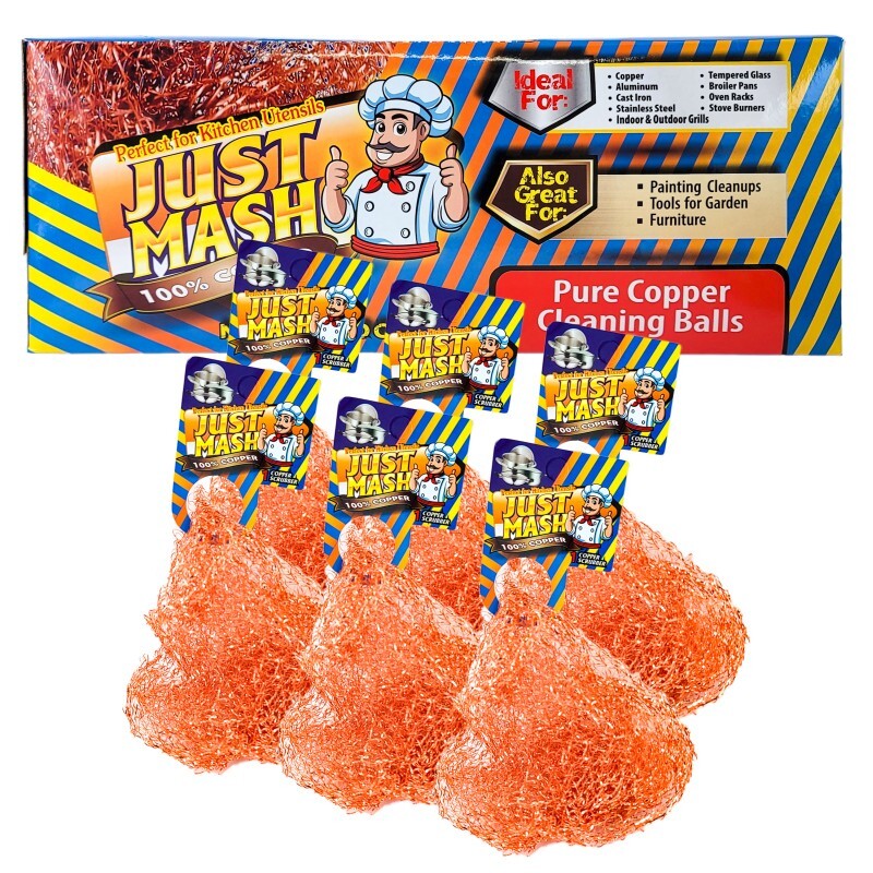 6-Pack Just Mash Copper Scrubbers Scrubbing Pads, For Pots Pans Stoves & More