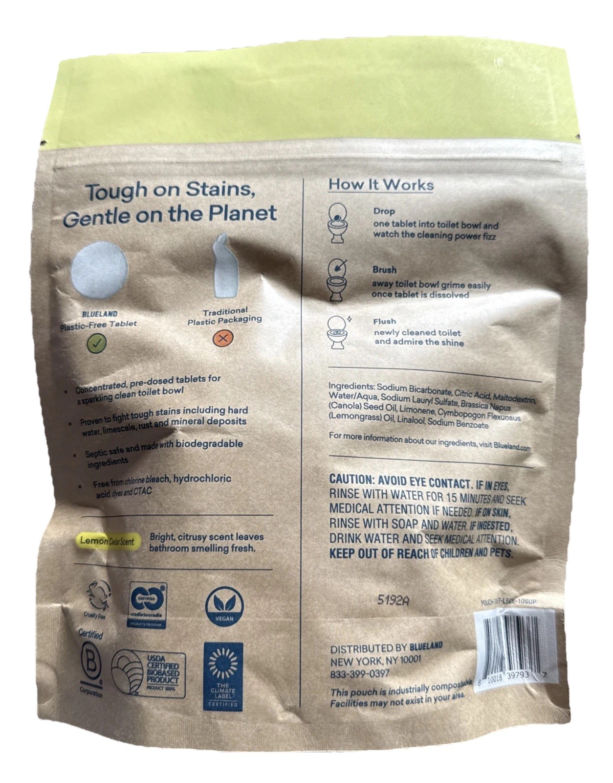 Blueland Toilet Bowl Cleaner 10 Tablets Lemon Cedar Scent 100% Plastic-Free