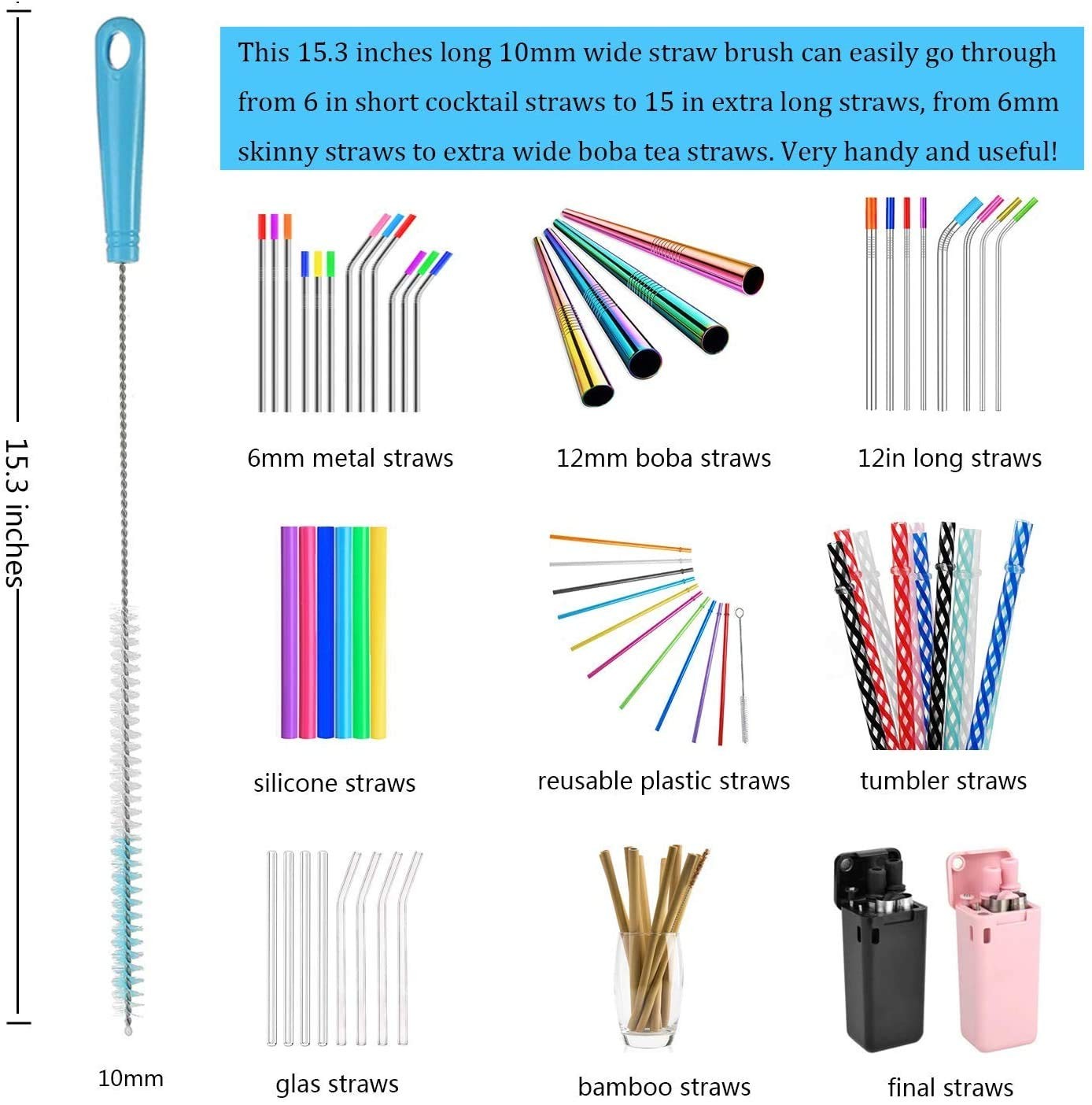 ALINK 8-Pack Bottle Cleaning Brush Set – Long Handle Cleaner for Blue
