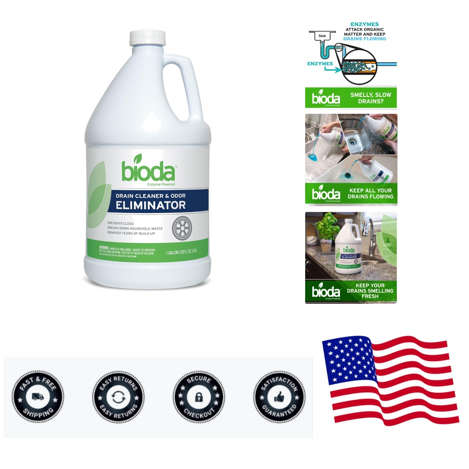 Professional 1-Gallon Odor Eliminator & Drain Cleaner – Safe for Plumbing