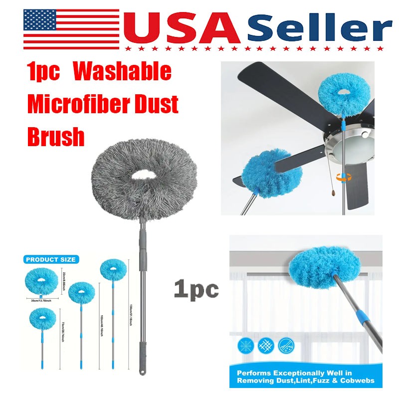 1pc Ceiling Fan Light Duster with Extension Pole Washable Microfiber Dust Brush