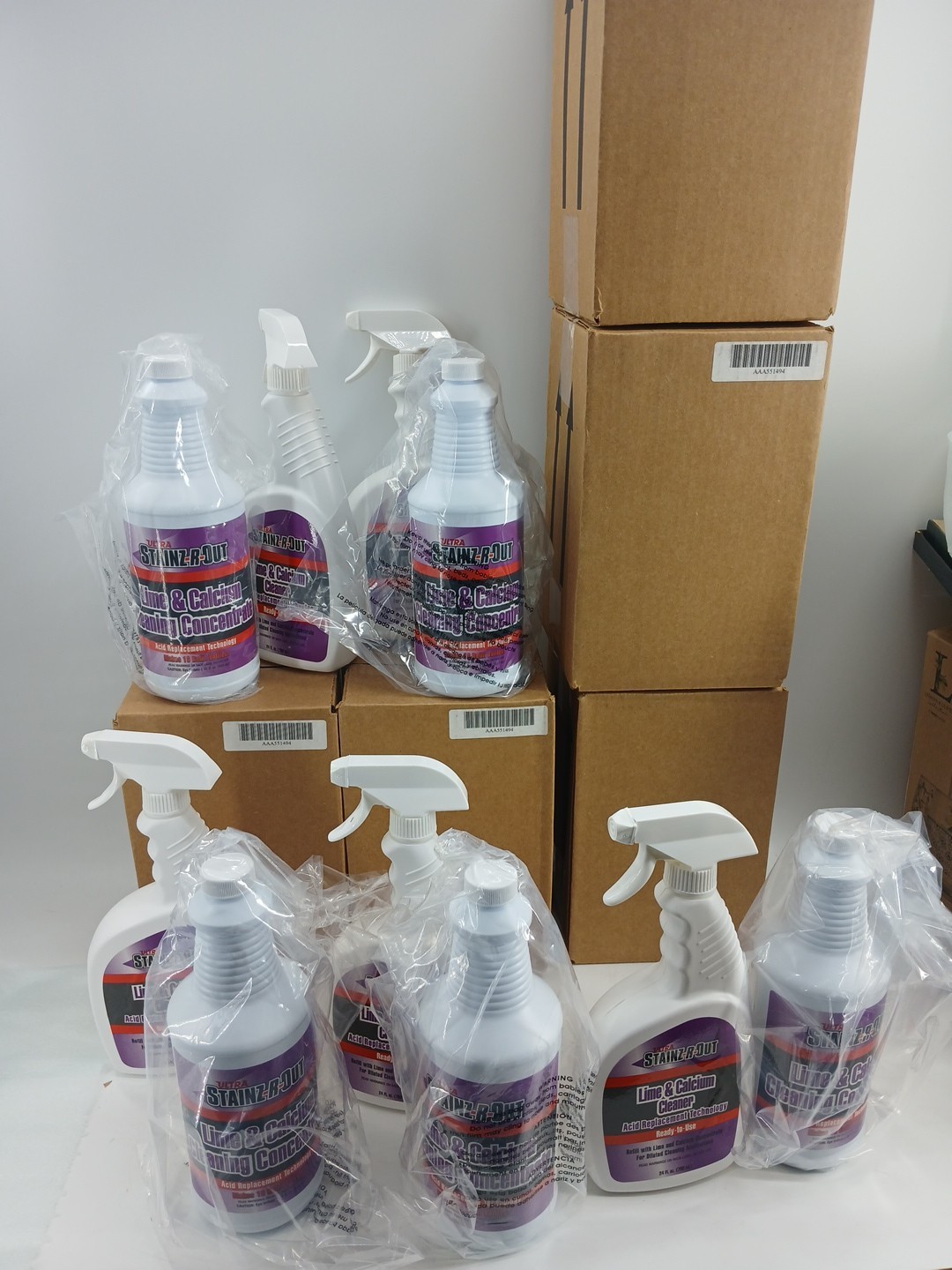 (Lot Of 5) Ultra Stainz-R-Out Lime & Calcium 32 Oz Concentrate Spray Bottle Sets