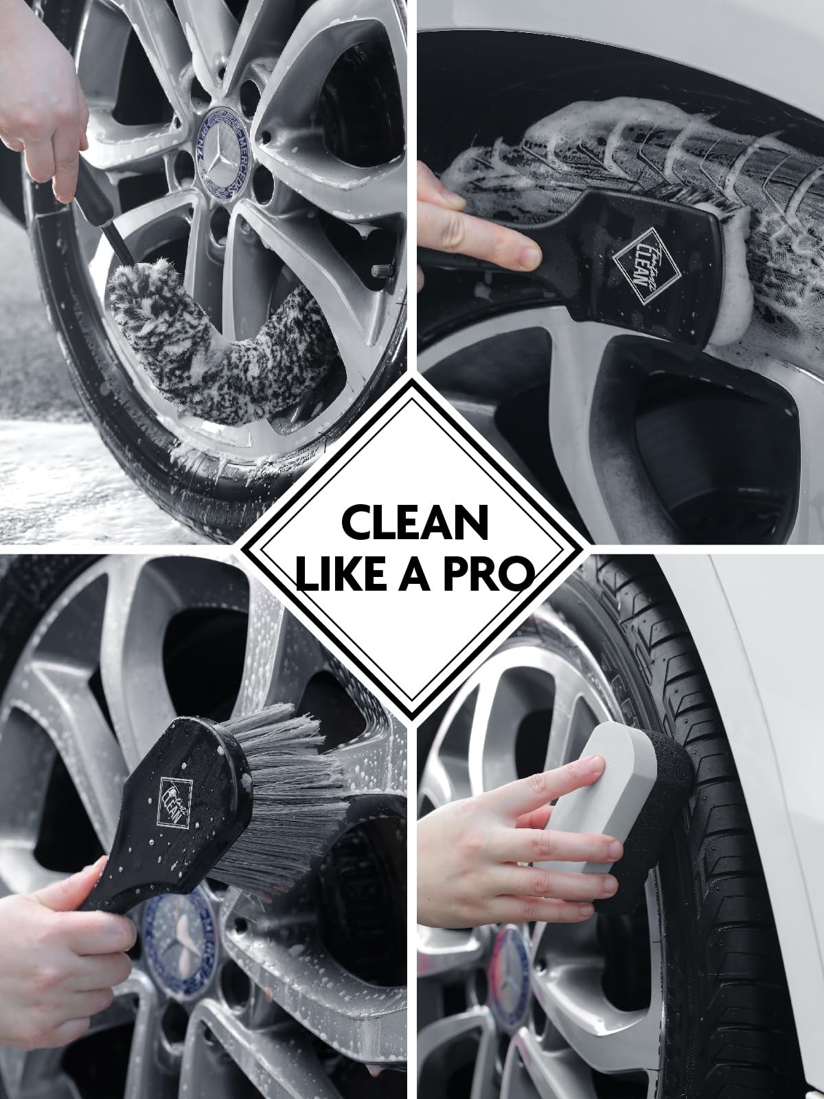 7PCS Car Wheel Cleaning Pro Kit, Tire Brush, Soft-bristled Rim Brush, Microfi…