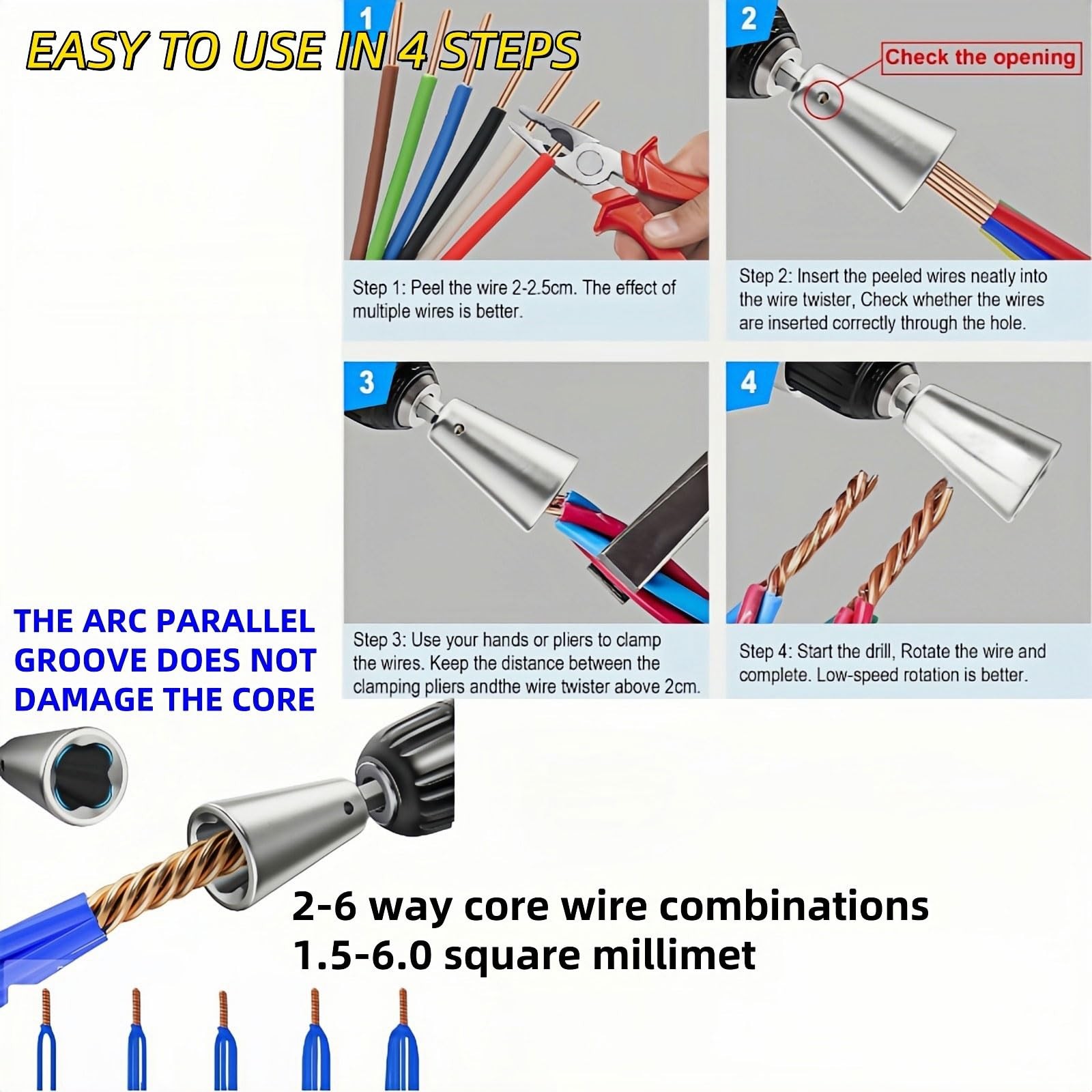 2 Pcs Wire Twister Tool For Drill 1/4 Inch Hex Shank 922 AWG