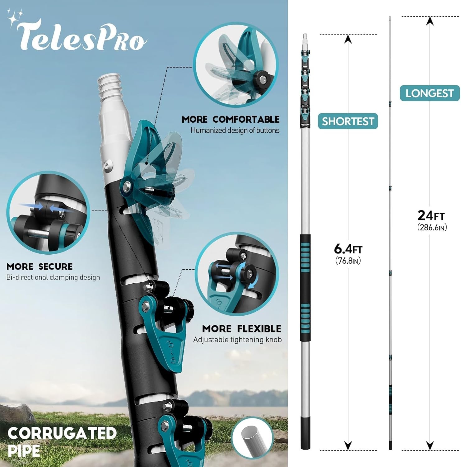 30 Feet High Cobweb Duster with 6-24Ft Extension Pole, Webster Cobweb Duster…