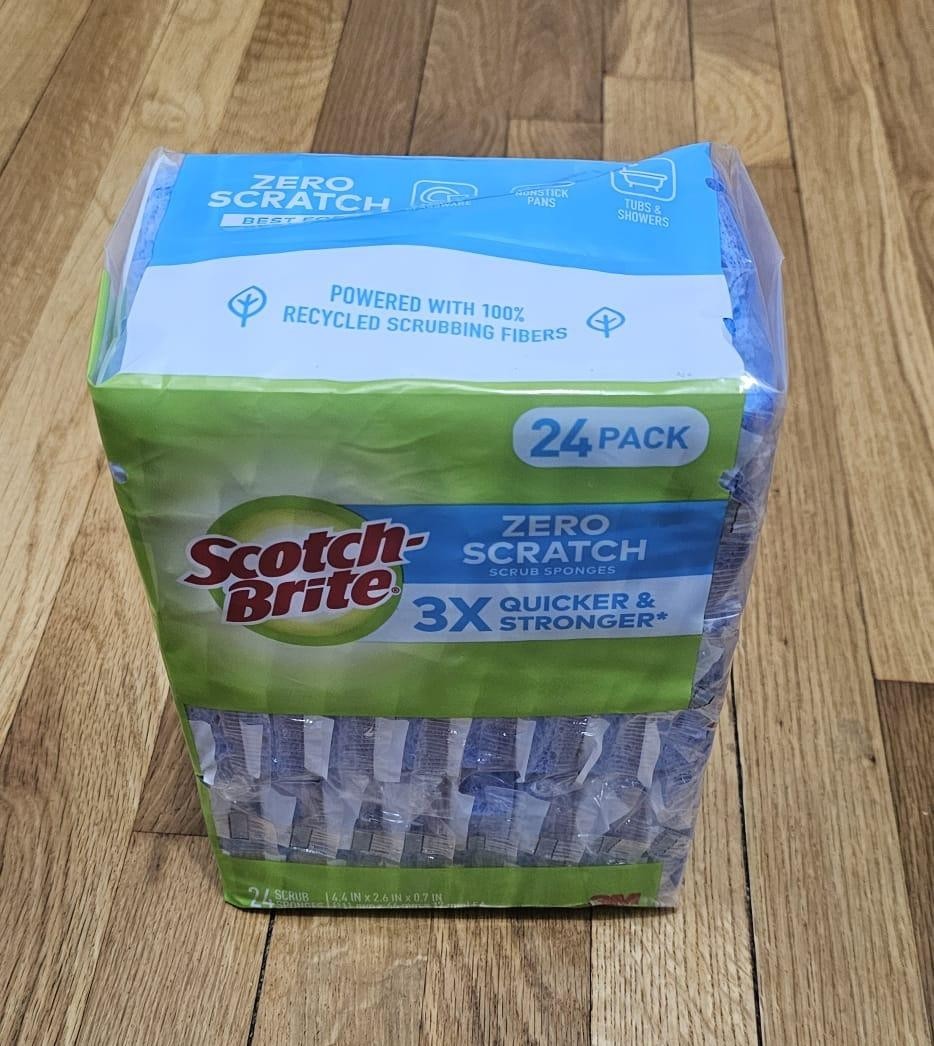 Scotch-Brite ZERO SCRATCH BLUE Scrub Sponges 24 & Washcloth 100% Cotton 11x11in