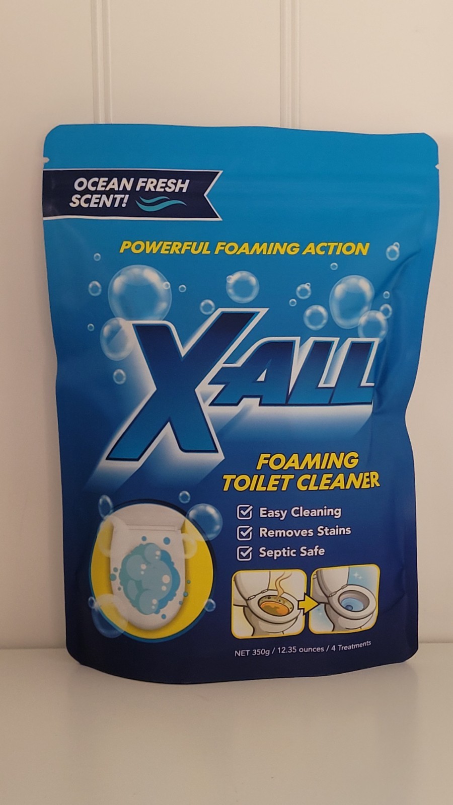 X-ALL Foaming Toilet Cleaner, Self-Activating Powder, 1 Pack(4 Treatments), New