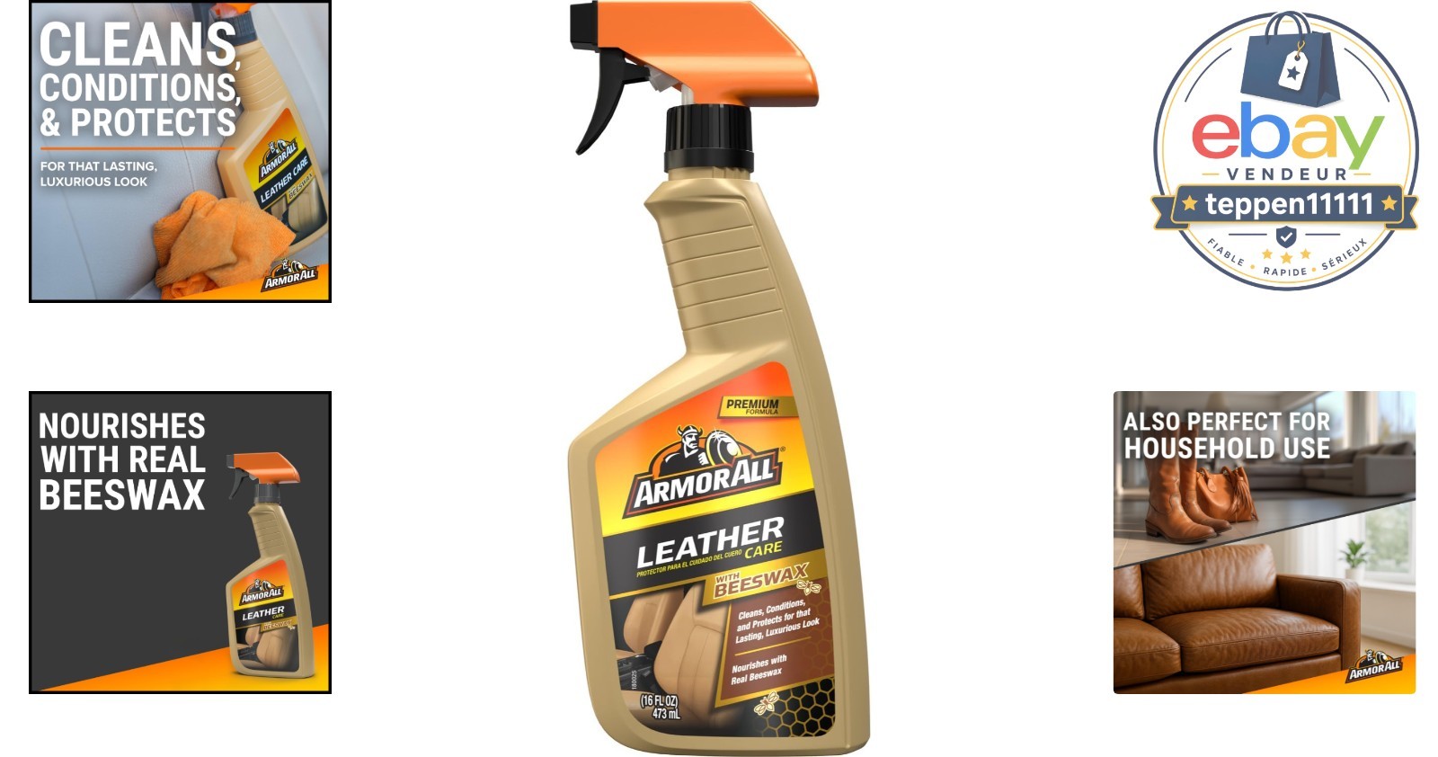 Leather Cleaner Spray, Beeswax Conditioner, 16 Oz