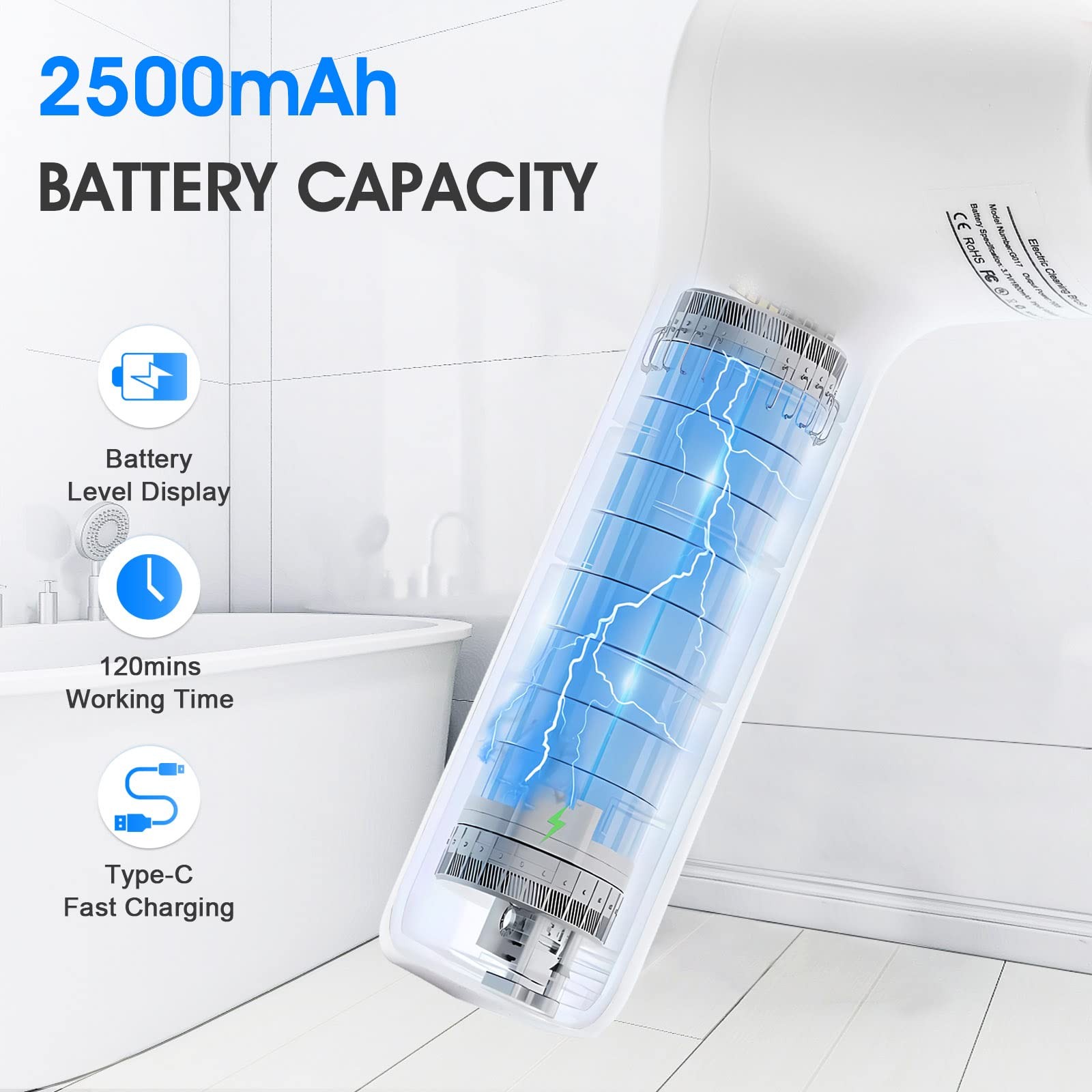 Electric Spin Scrubber Power Cleaning Brush Shower Scrubber With Digital Display