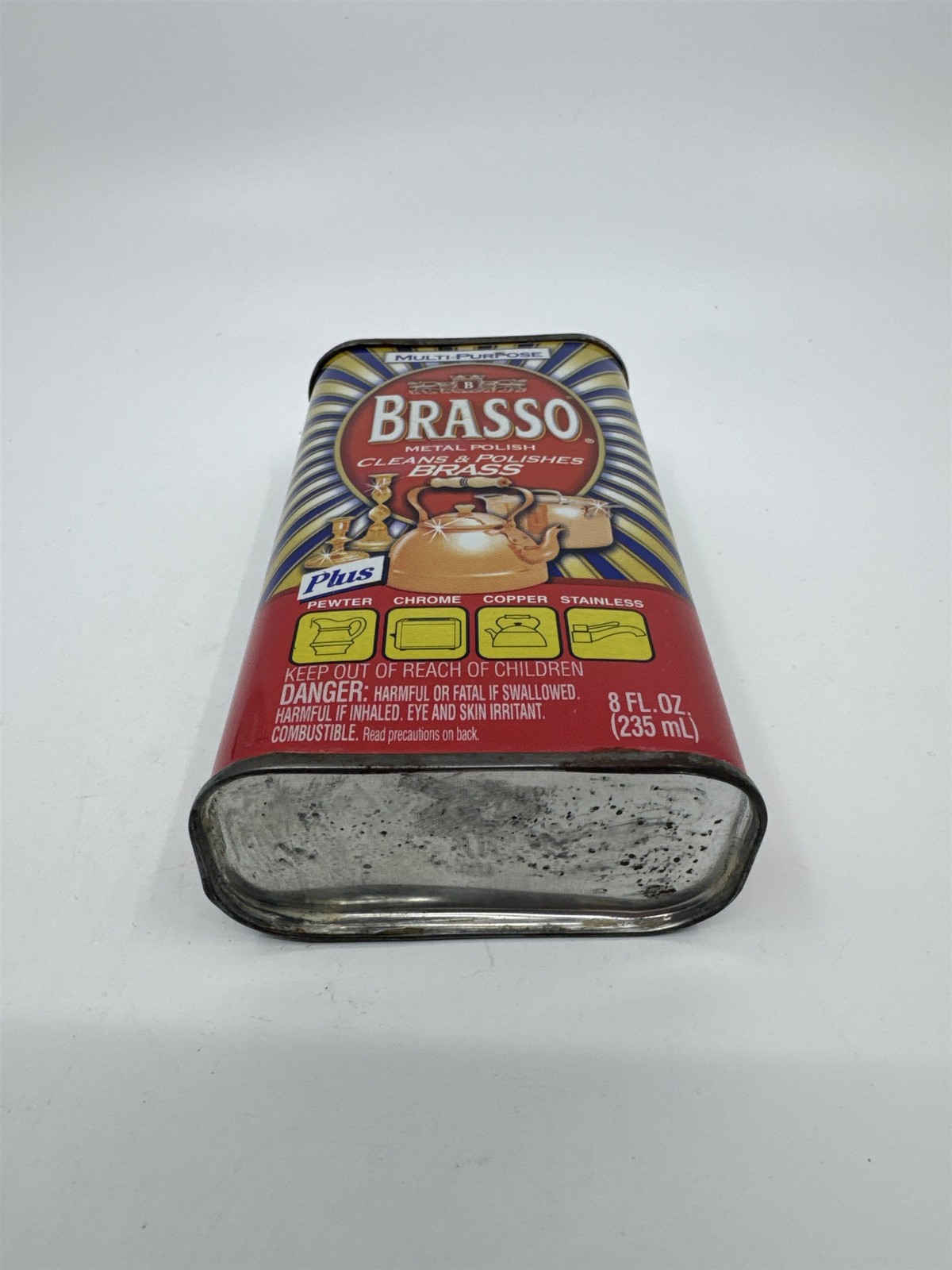 Vintage Brasso 8 Oz Multipurpose Brass Cleaner Cleans Pewter, Chrome (1/3 Full)