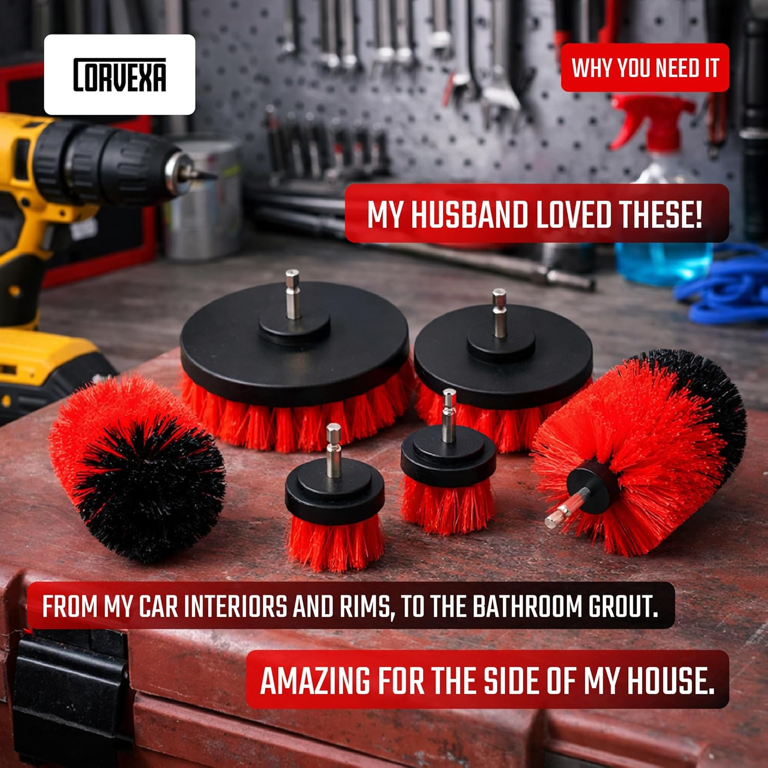 6-Piece Drill Brush Cleaning Set – Power Scrubber Attachments with 2”, 3.5”, 4”