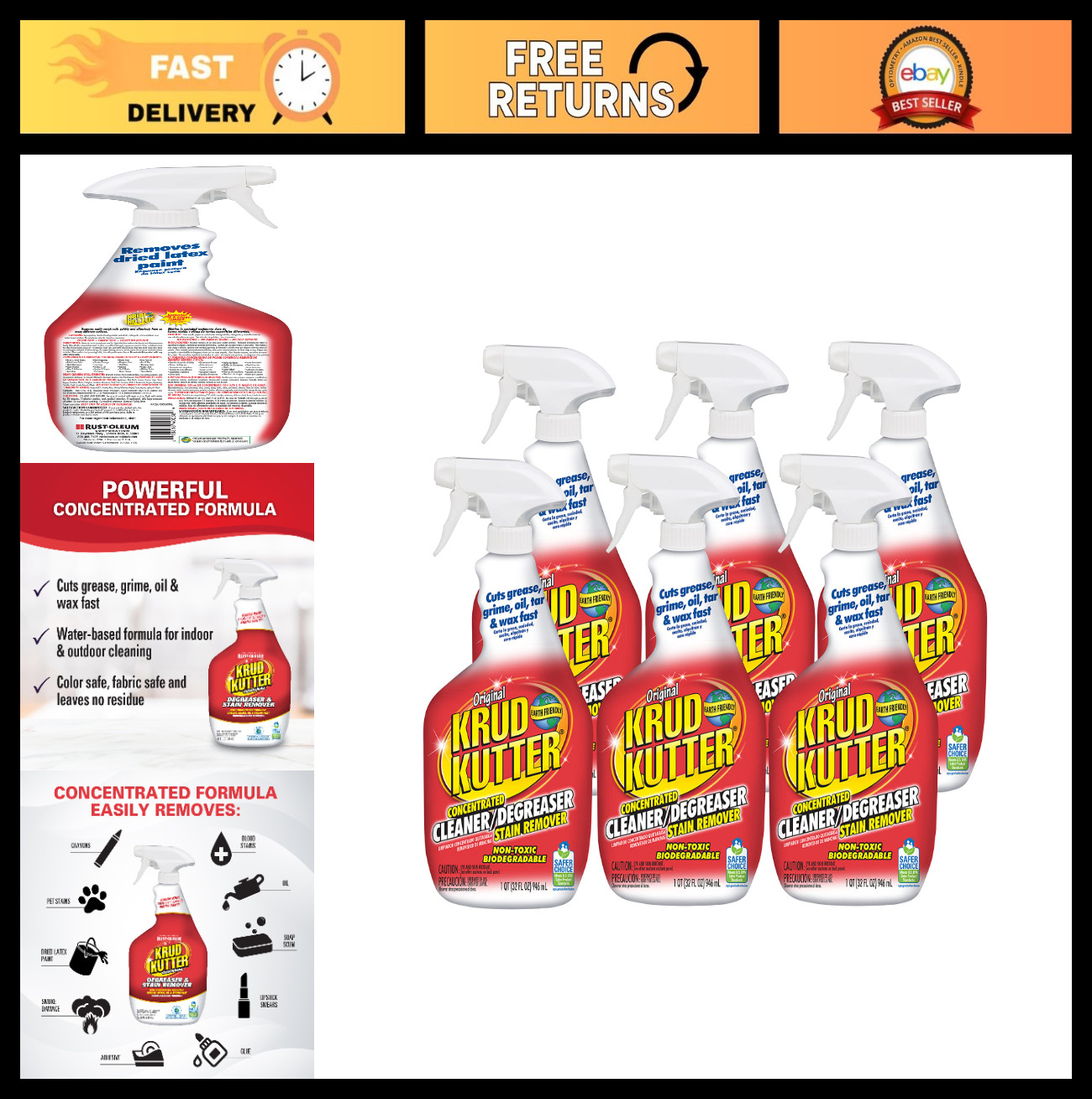 Concentrated Cleaner & Degreaser Spray, Stain Remover, 32 oz, 6 Pack – Heavy Dut