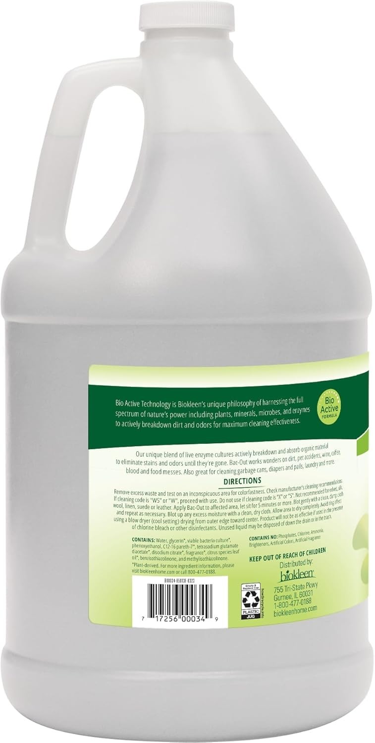 Bac-Out Enzyme Odor & Stain Remover, 128oz, Eco-Friendly, Carpet & Fabric