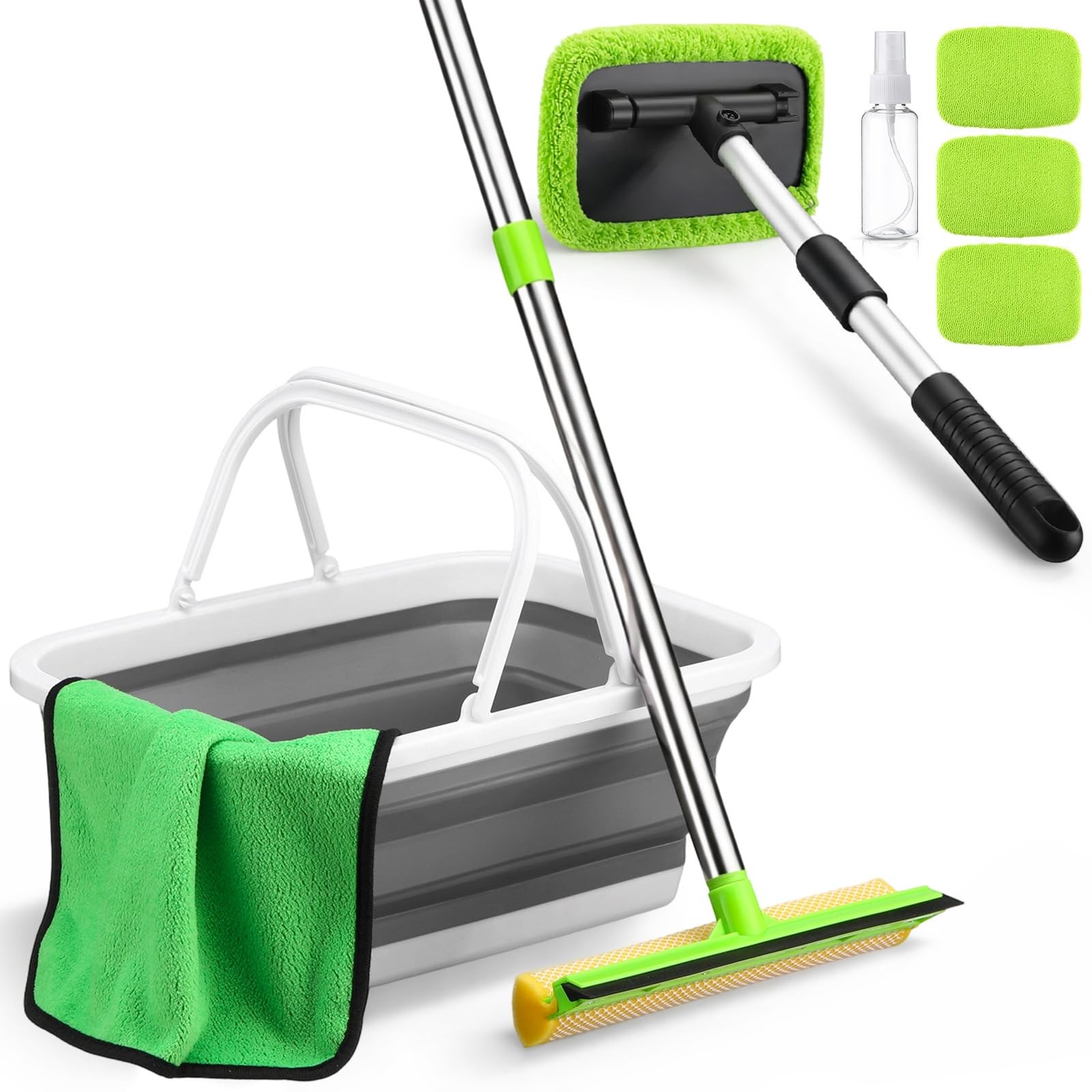 7 Pcs Windshield Car Squeegee and Collapsible Washing Bucket Combo Set 2 in 1…