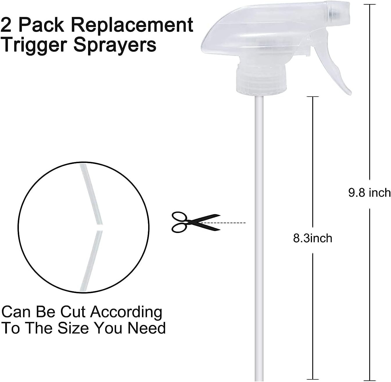 Replacement Spray Bottle Trigger Nozzles 2 Clear Mist Stream for 8oz Bottles