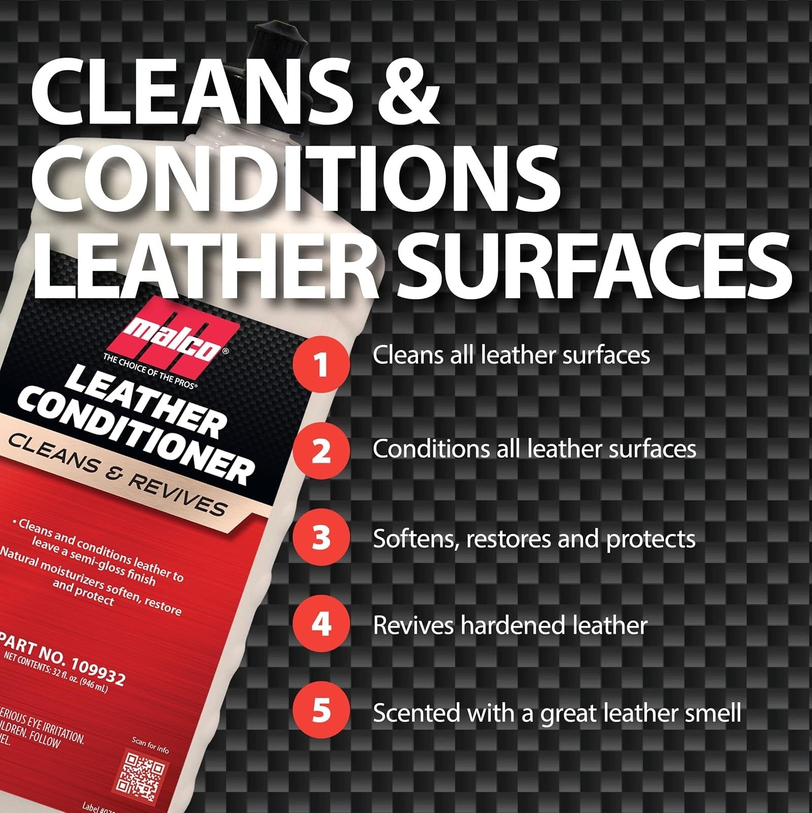 Malco Leather Conditioner for Cars – 32 Oz – Cleans & Conditions