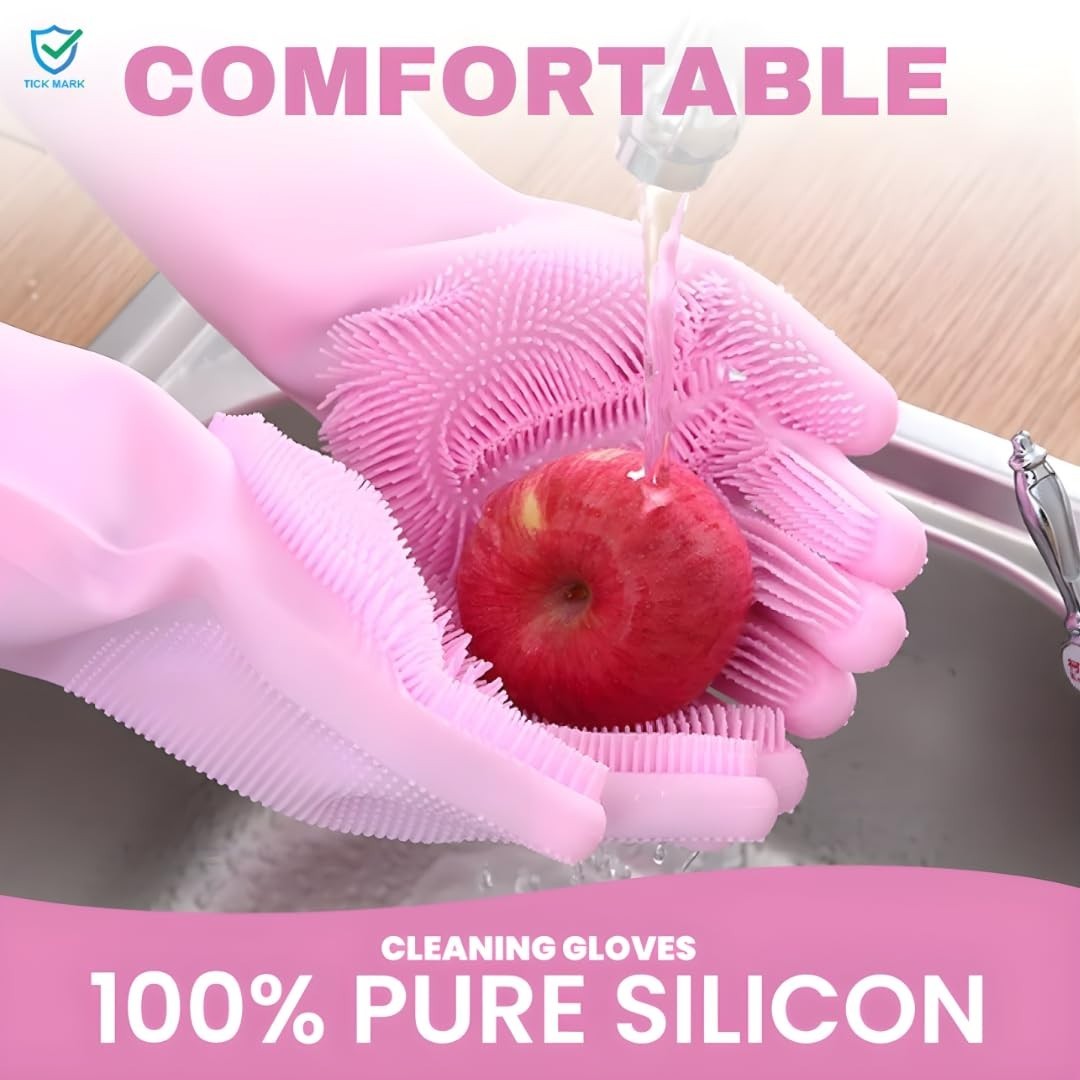 Silicone Hand Gloves for Dish Washing Kitchen Bathroom Car Cleaning Pack of 1
