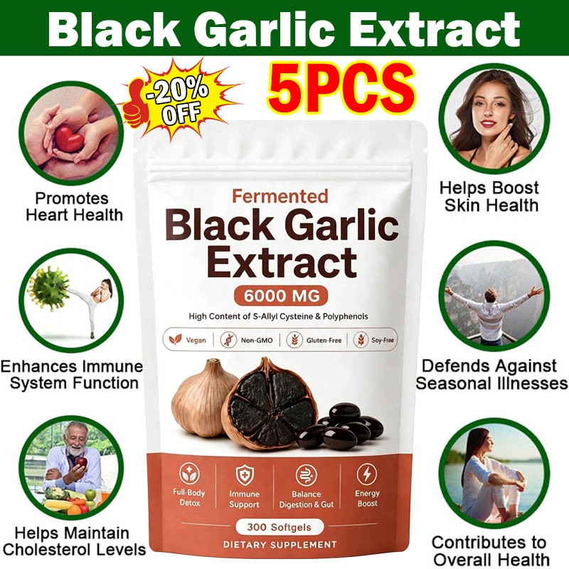 5X Fermented Black Garlic Extract, Natural Odorless Aged Garlic Supplements