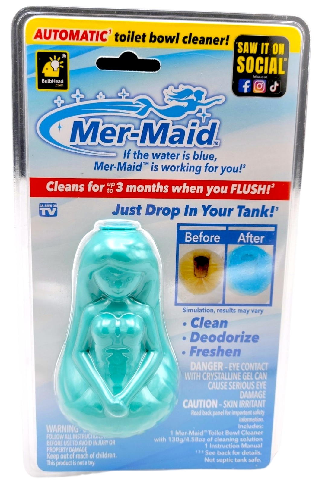 Mer-Maid Automatic 3-Month Toilet Bowl Cleaner | Clean Deodorize | AS-SEEN-ON-TV