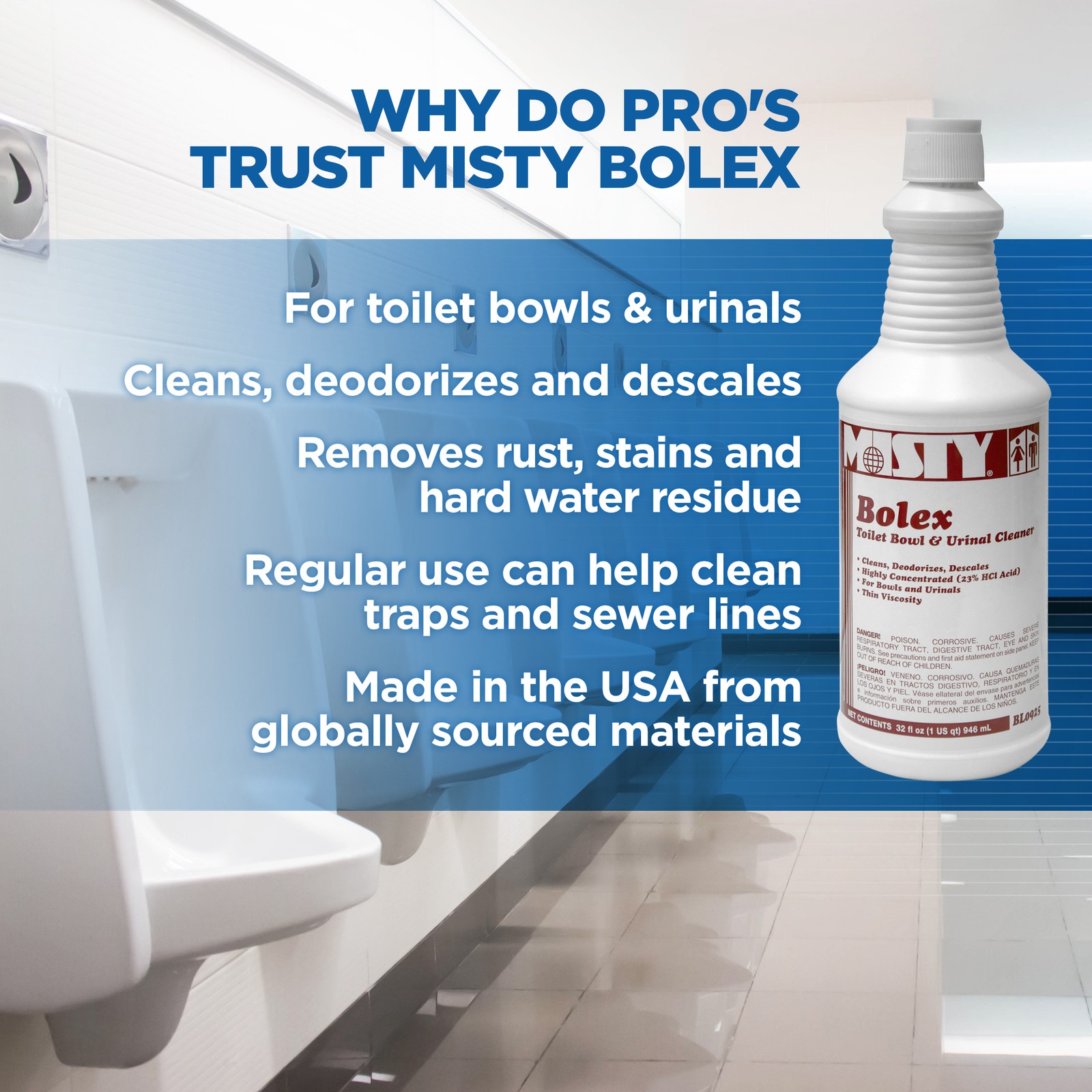Misty Bolex Toilet Bowl and Urinal Cleaner – 32 oz (Case of 12) 1038799