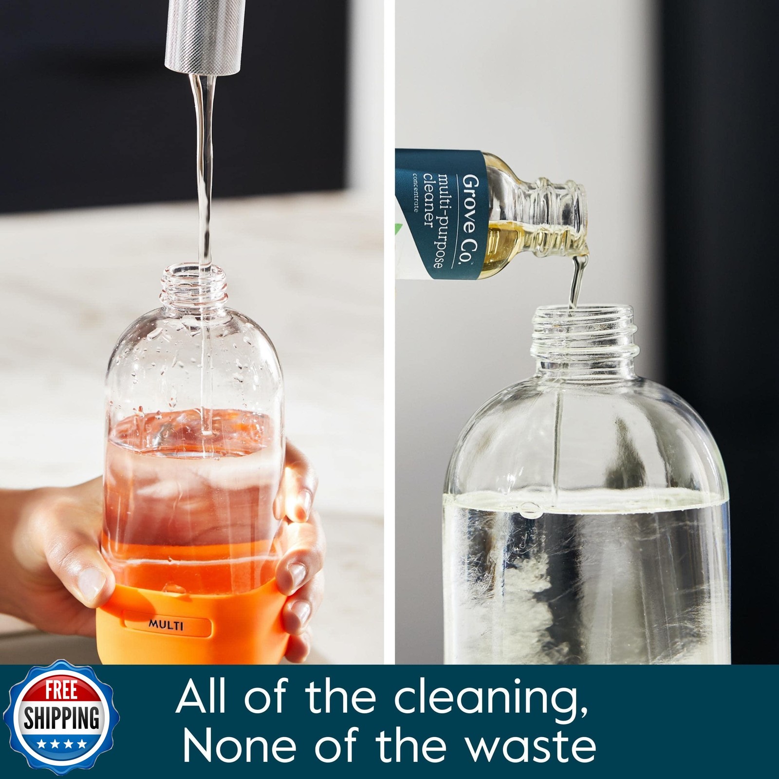 Grove Co. Multi-Purpose Cleaner, Refill Concentrate (2 x 1 Oz) + Glass Spray