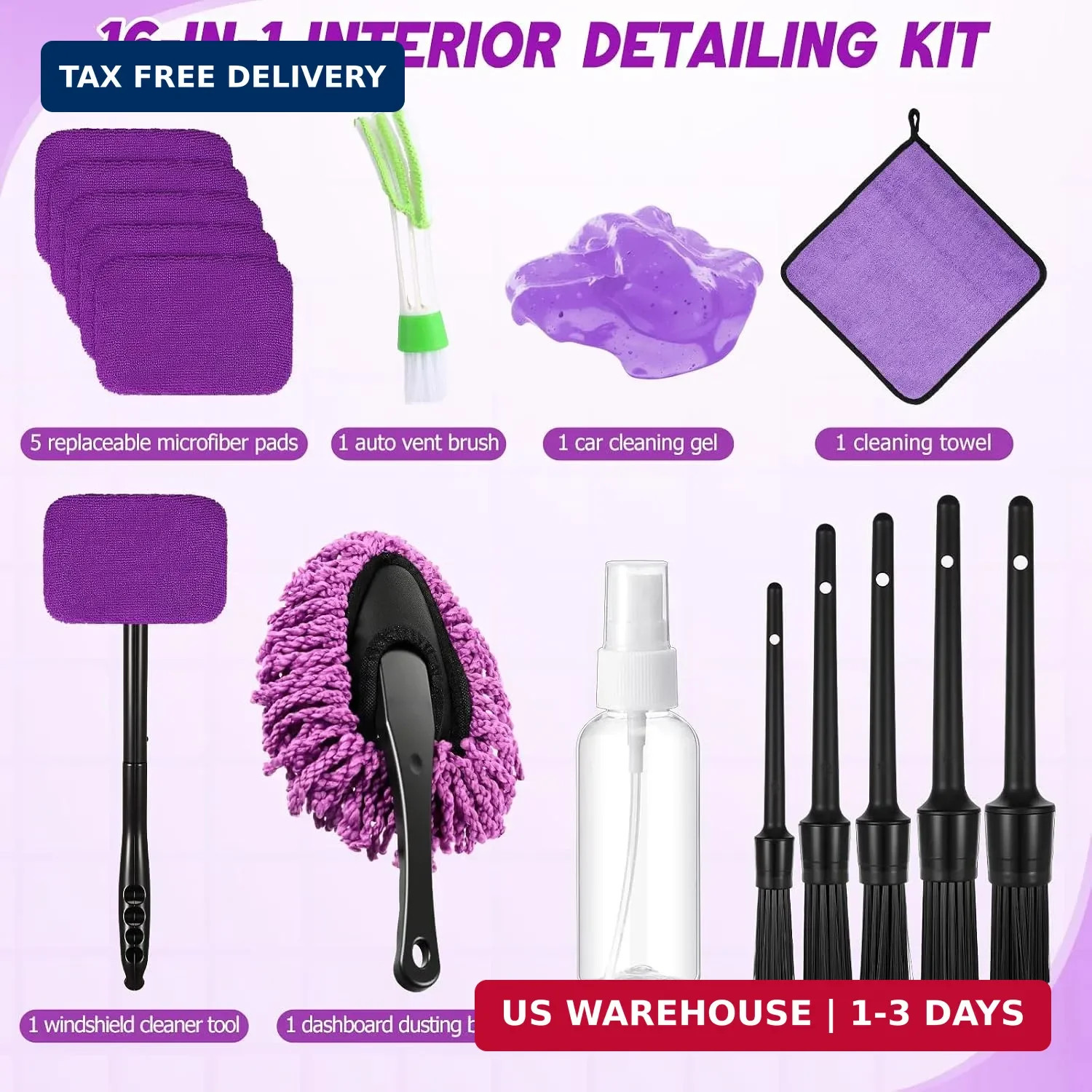 16 Pcs Windshield Cleaner Tool, Car Cleaning Kit with Various Detailing Brushes