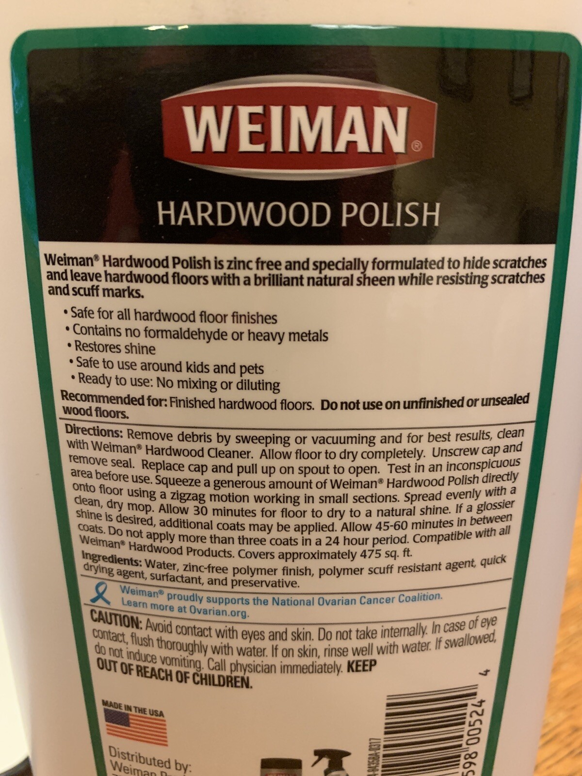 Weiman Hardwood Polish Professional Safe Around Kids Pets Eco Friendly 32oz