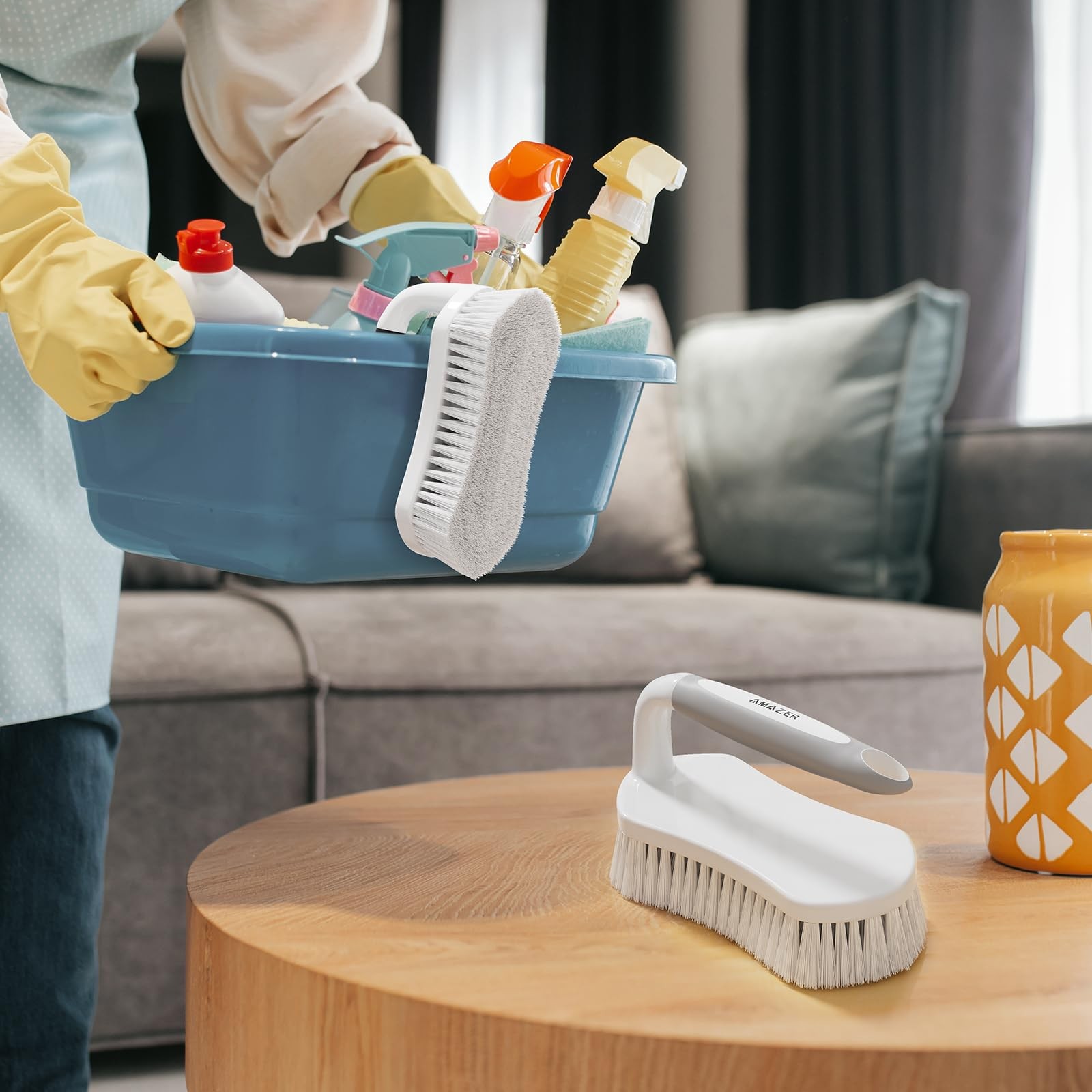 Scrub Brush for Cleaning Comfort Grip Bathtub Scrubber Stiff Bristles with Ha…
