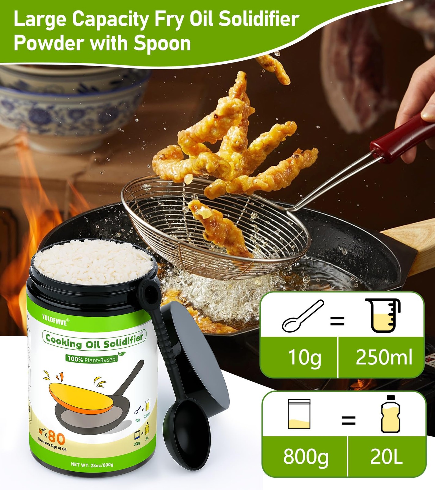 YULOFMVE Cooking Oil Solidifier Powder, Solidifies Up to 80 Cups from Mess, 1…