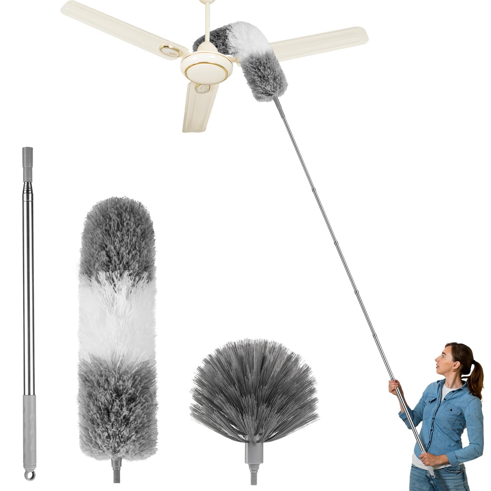 Dusters for Cleaning,Cobweb Duster Feather Duster with Extension Pole,3PCS Ce…