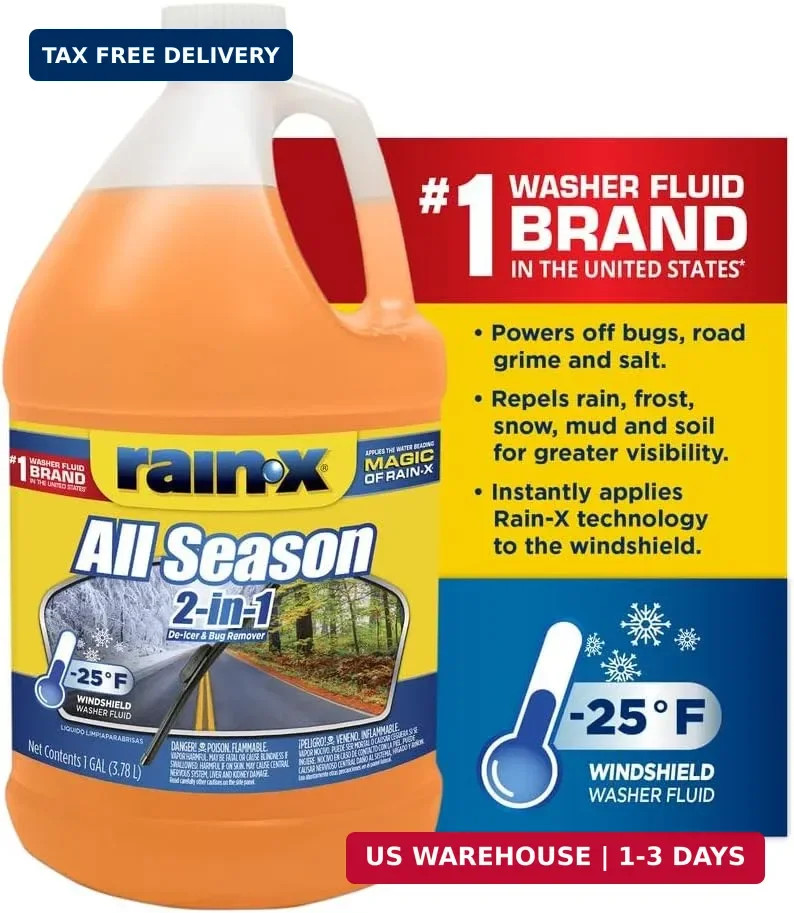 Rain-X All Season -25°F 2-in-1 De-Icer & Bug Remover Windshield Washer Fluid – 1
