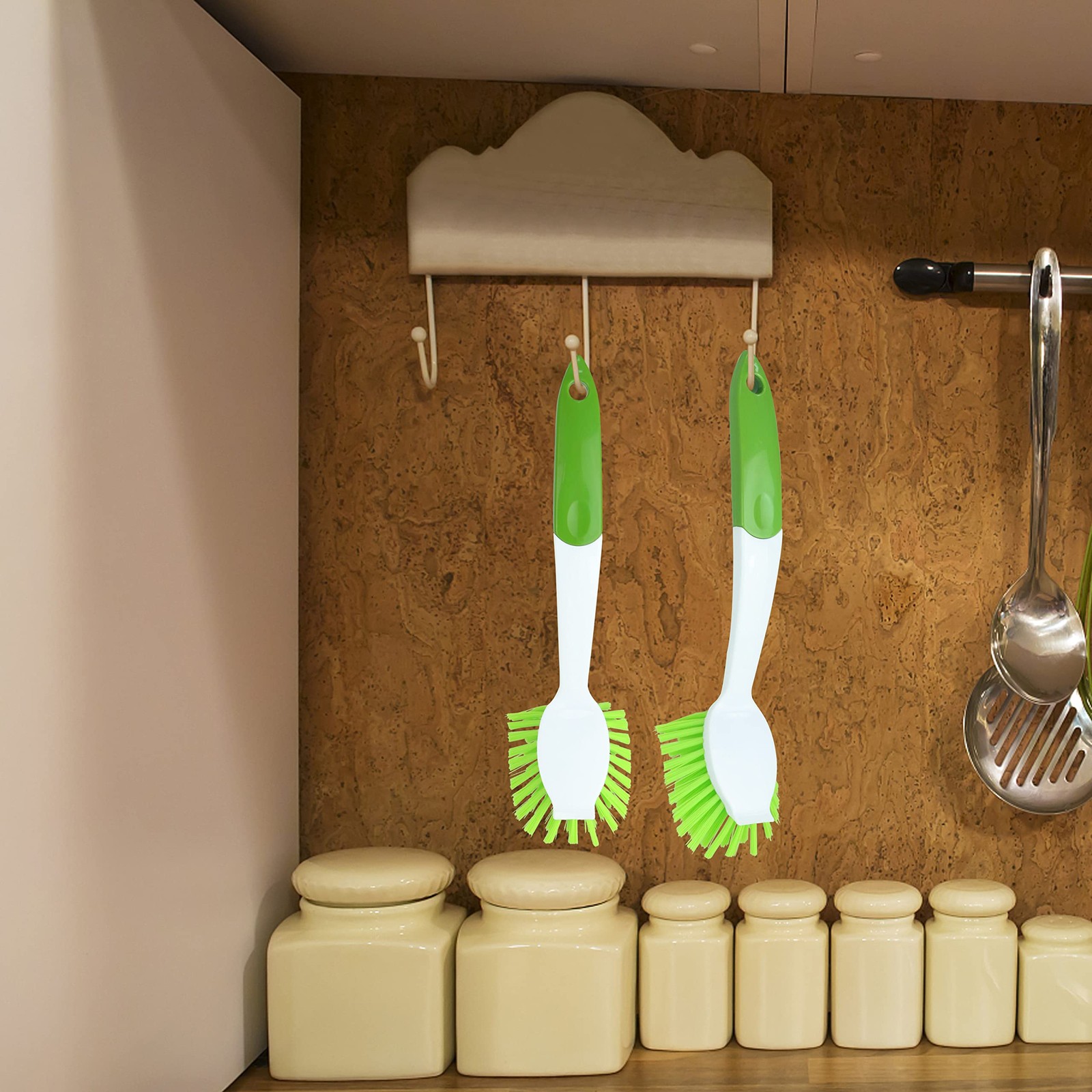 2pack Kitchen Green Scrub Brush For Cleaning Dishes Pots Pan Sink And Bathroom W