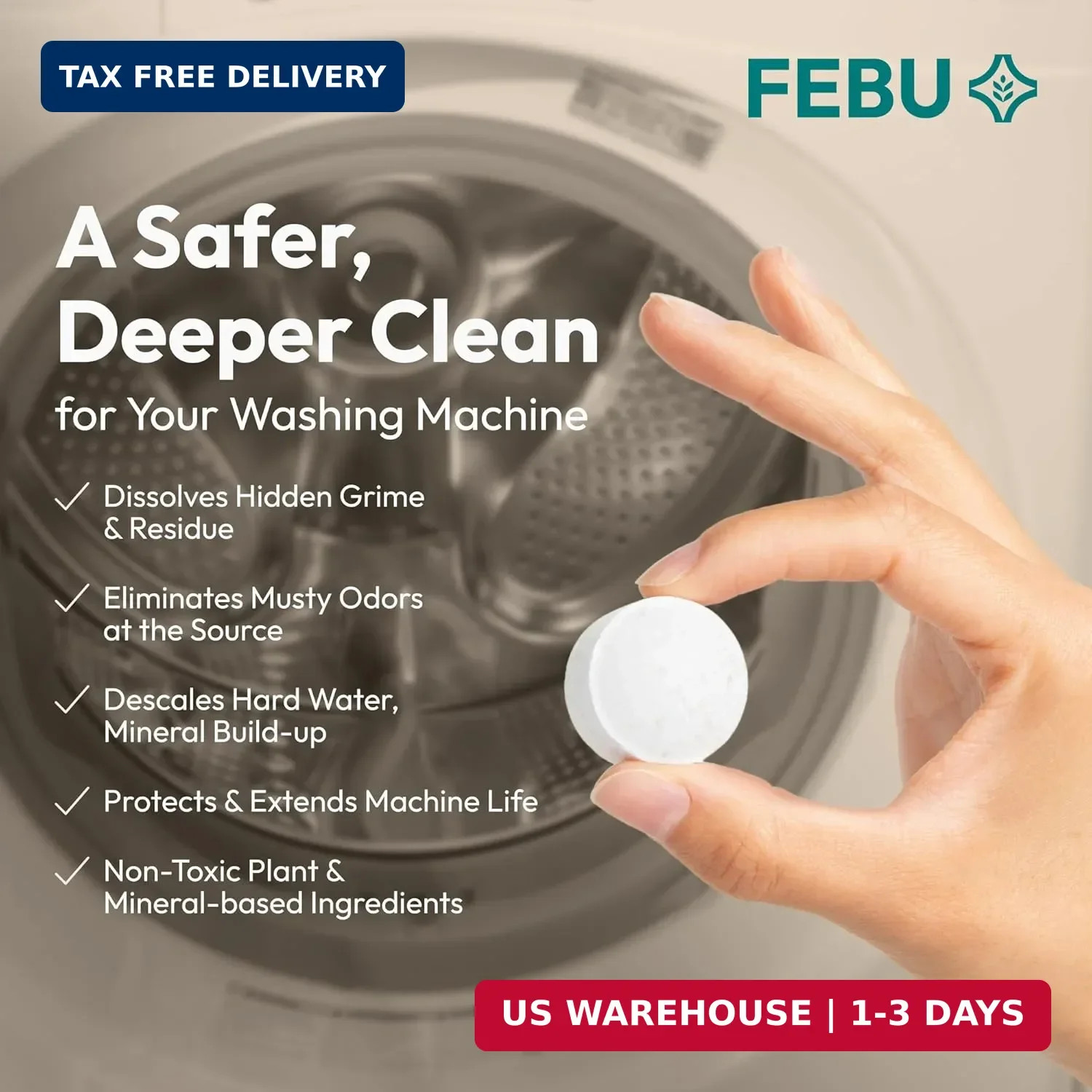 FEBU Washing Machine Cleaner Tablets Made in USA | Washer Machine Cleaner & Deod