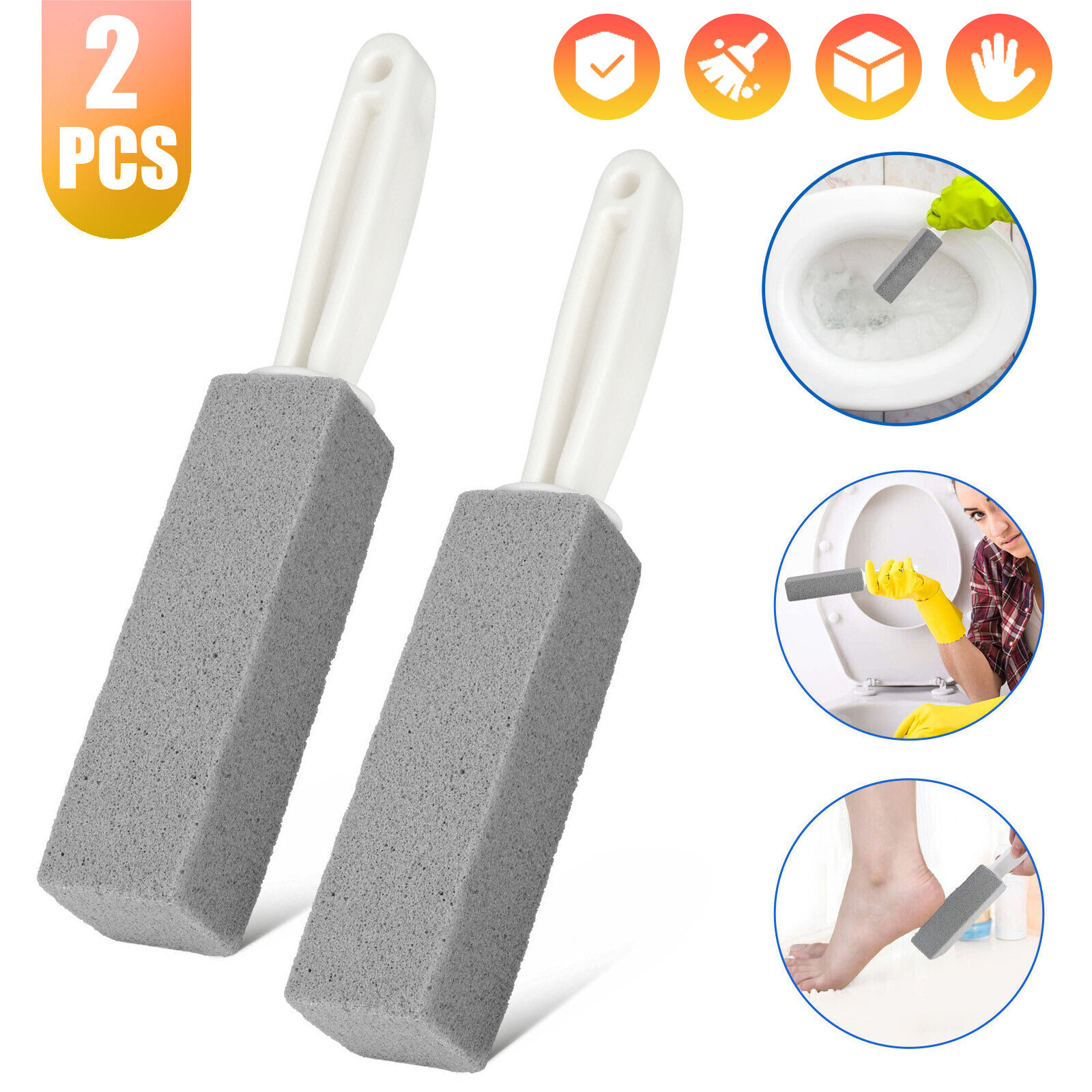 2Pcs Pumice Stone Cleaning Heavy Duty Handle Toilet Scouring Stain Remover Tool