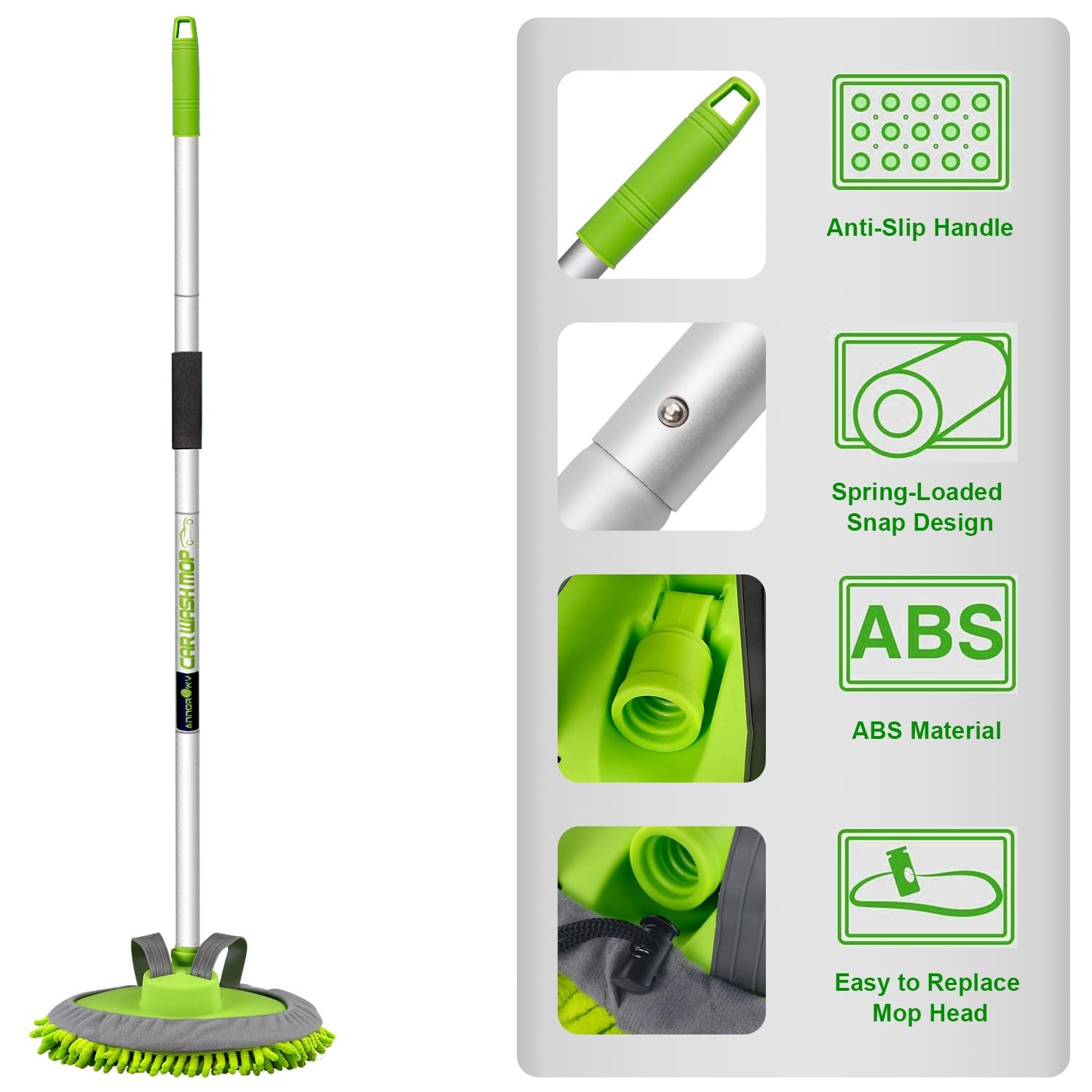 62″ Microfiber Car Wash Brush Mop Kit Mitt Sponge with Long Handle Car Cleani…