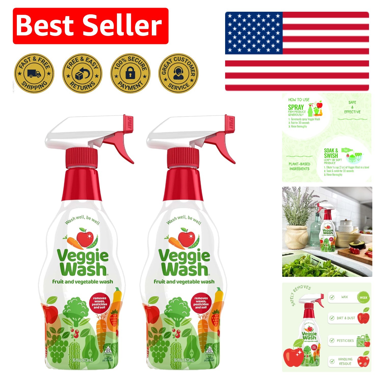 Eco-Friendly Fruit and Vegetable Wash 32 Fl Oz – & Kosher Certified