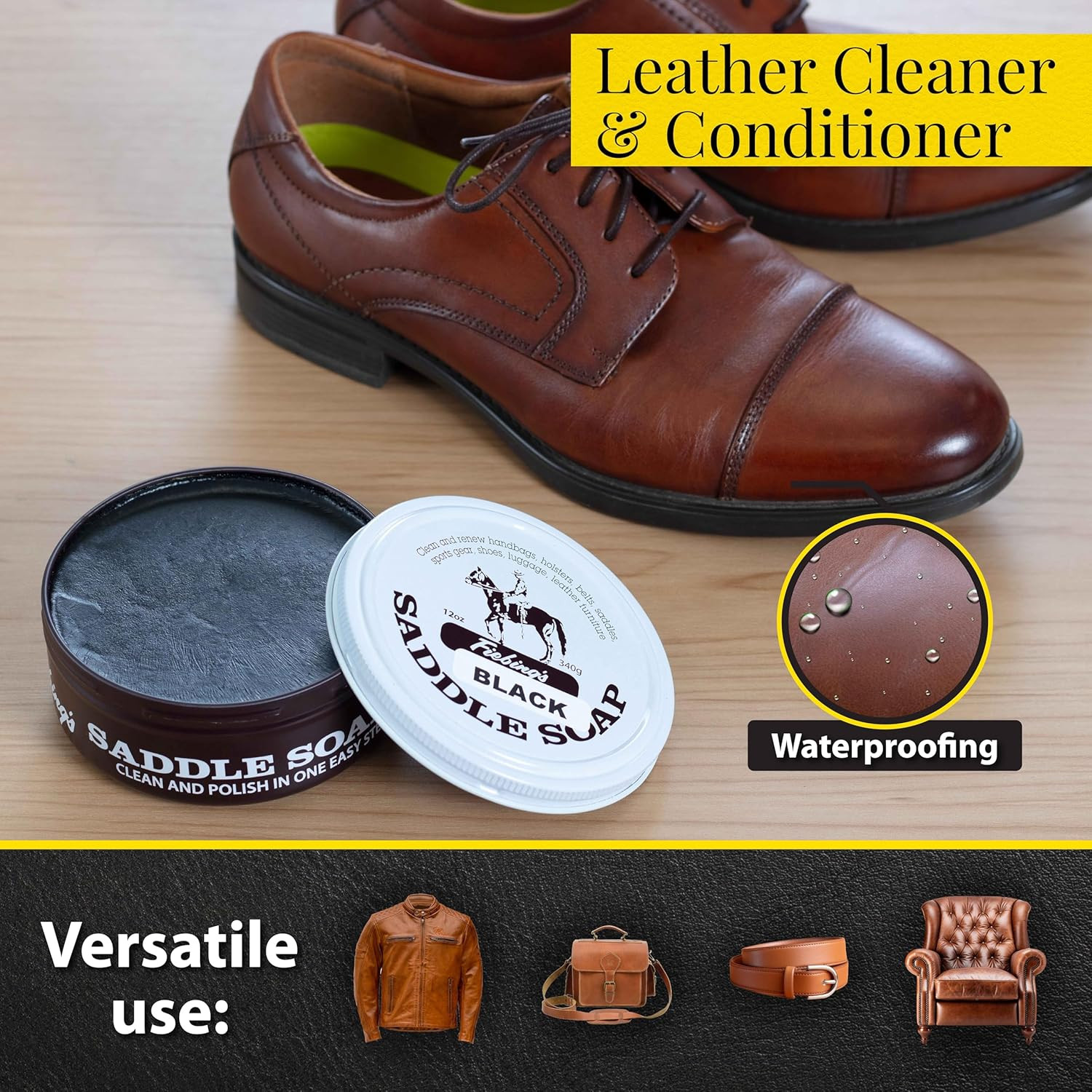 Black Saddle Soap (12Oz) – Leather Cleaner & Conditioner – Soften, Protect, Rest