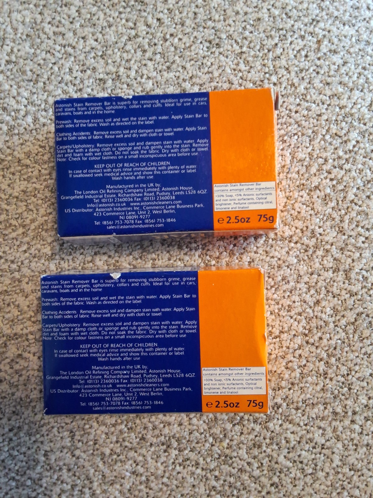 2x Astonish Stain Remover Bar Clothes Carpet Upholstery Pre Laundry Fabric 75g.