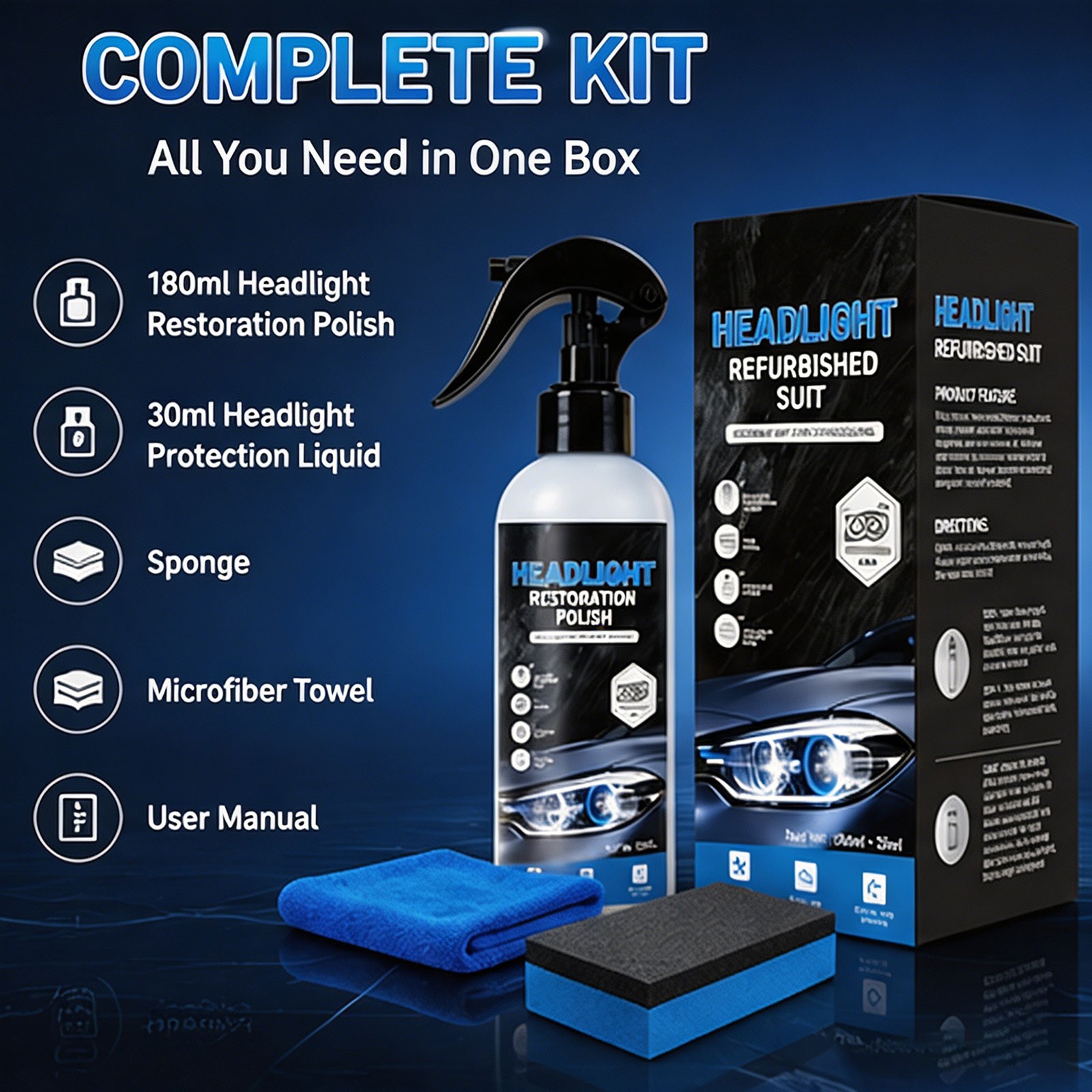 180ml Automotive Headlamp Restoration Fluid Kit Headlight Polishing Cleaner2026c