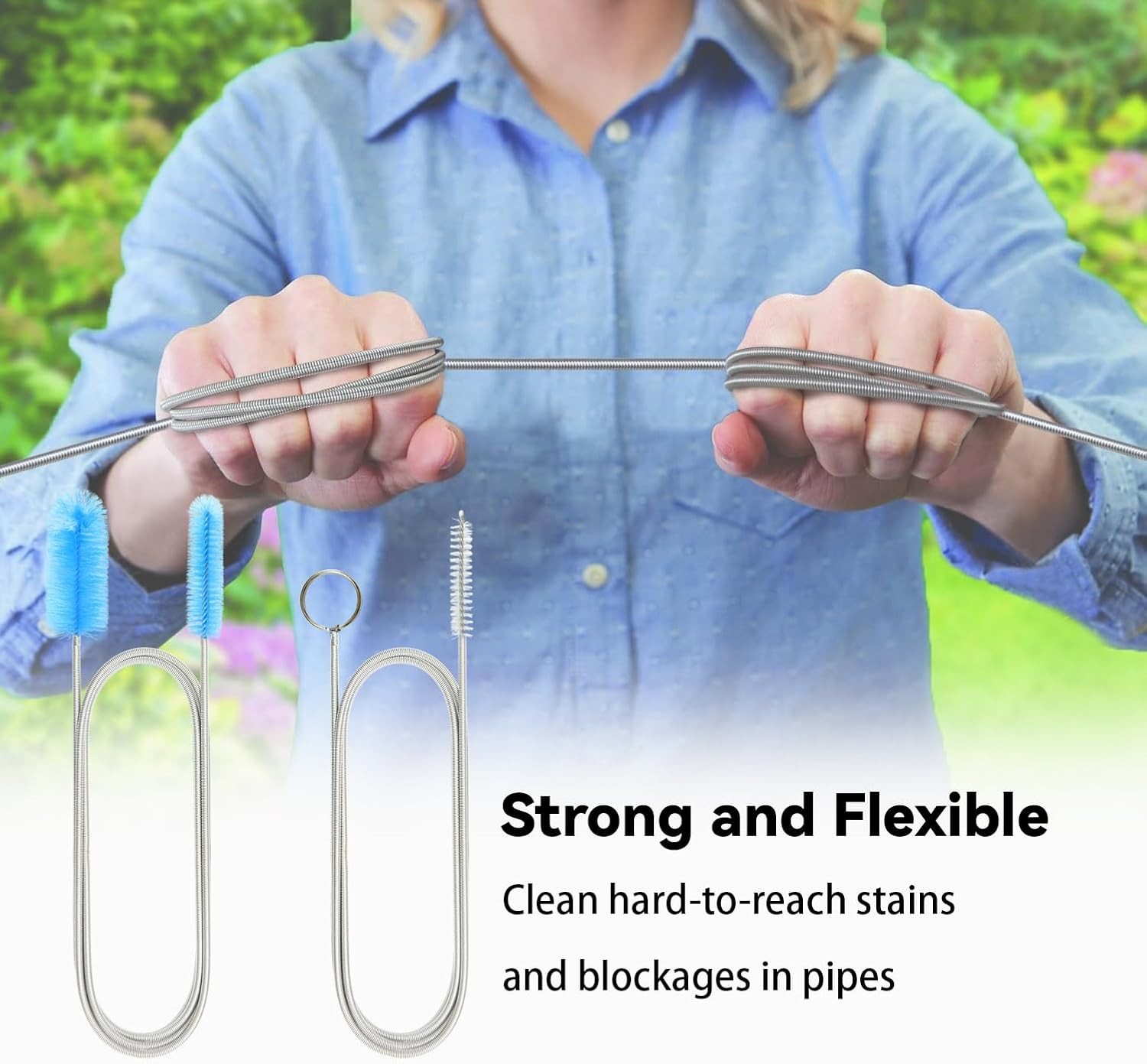 Flexible Drain Brush, 66 Inch Long Double Ended Hose Pipe and 58 Inch Tube Clean