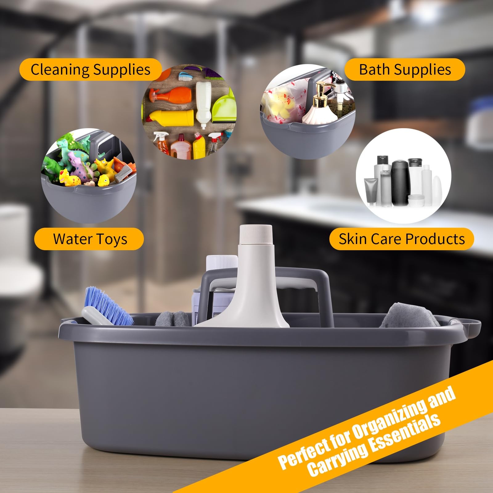 2-Pack Large Gray Cleaning Caddy for Cleaning Supplies with Handle – Portable Pl